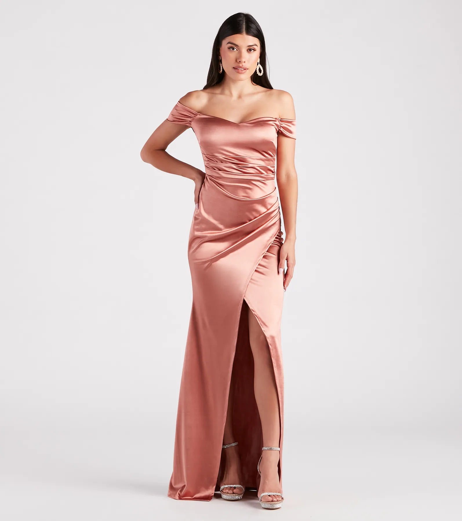 Valencia Formal Off-The-Shoulder Wrap Dress - ROSE