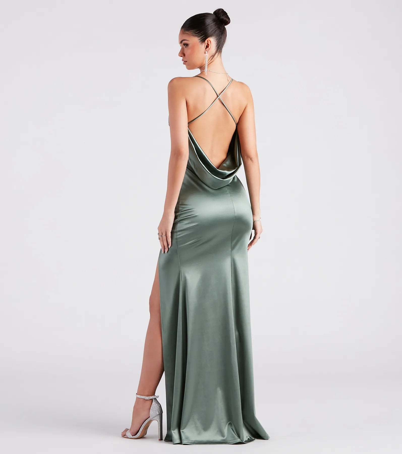 Ilya Satin Backless Mermaid Dress - SAGE