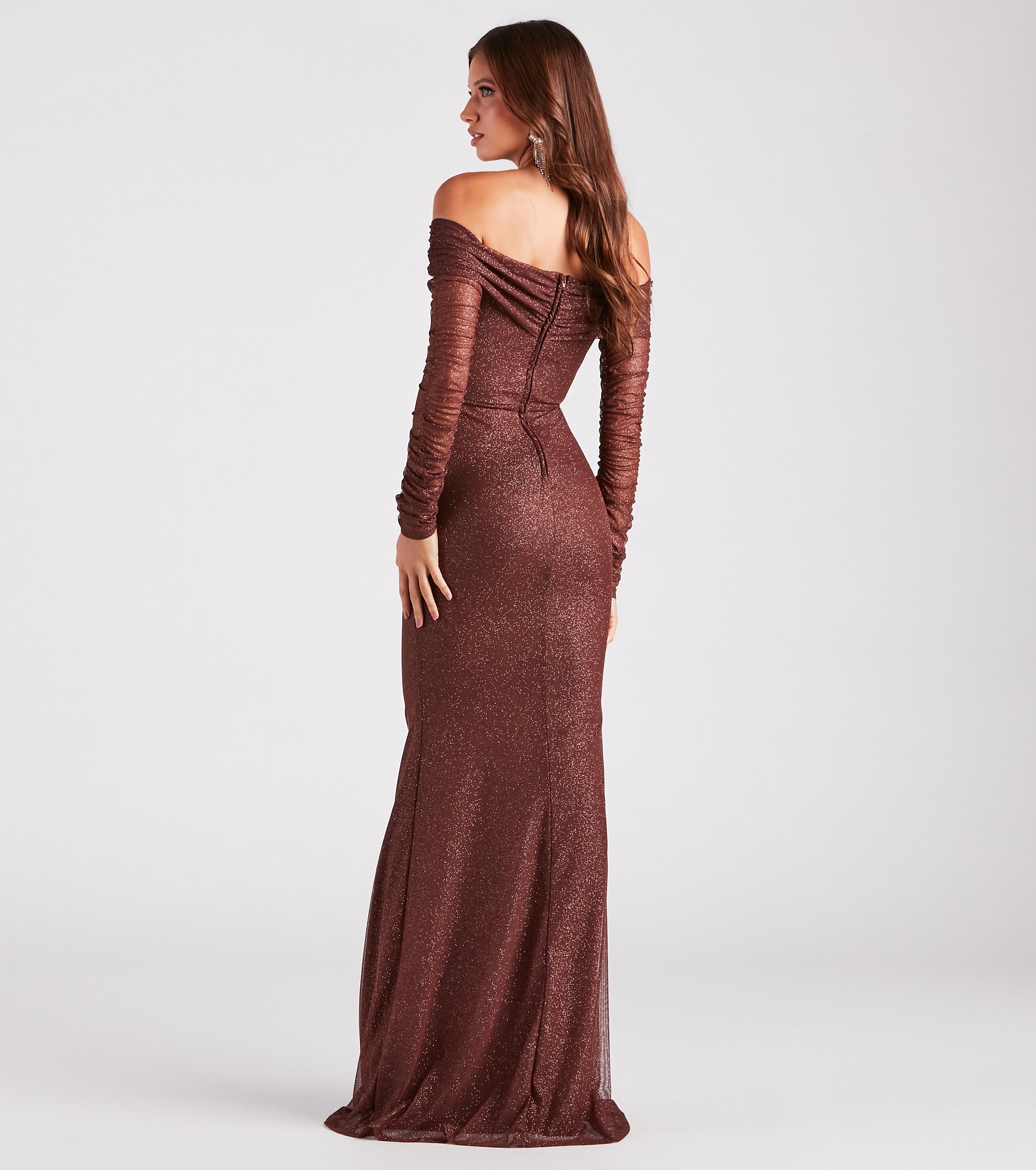 Mandy Glitter Mesh Mermaid Dress - BROWN