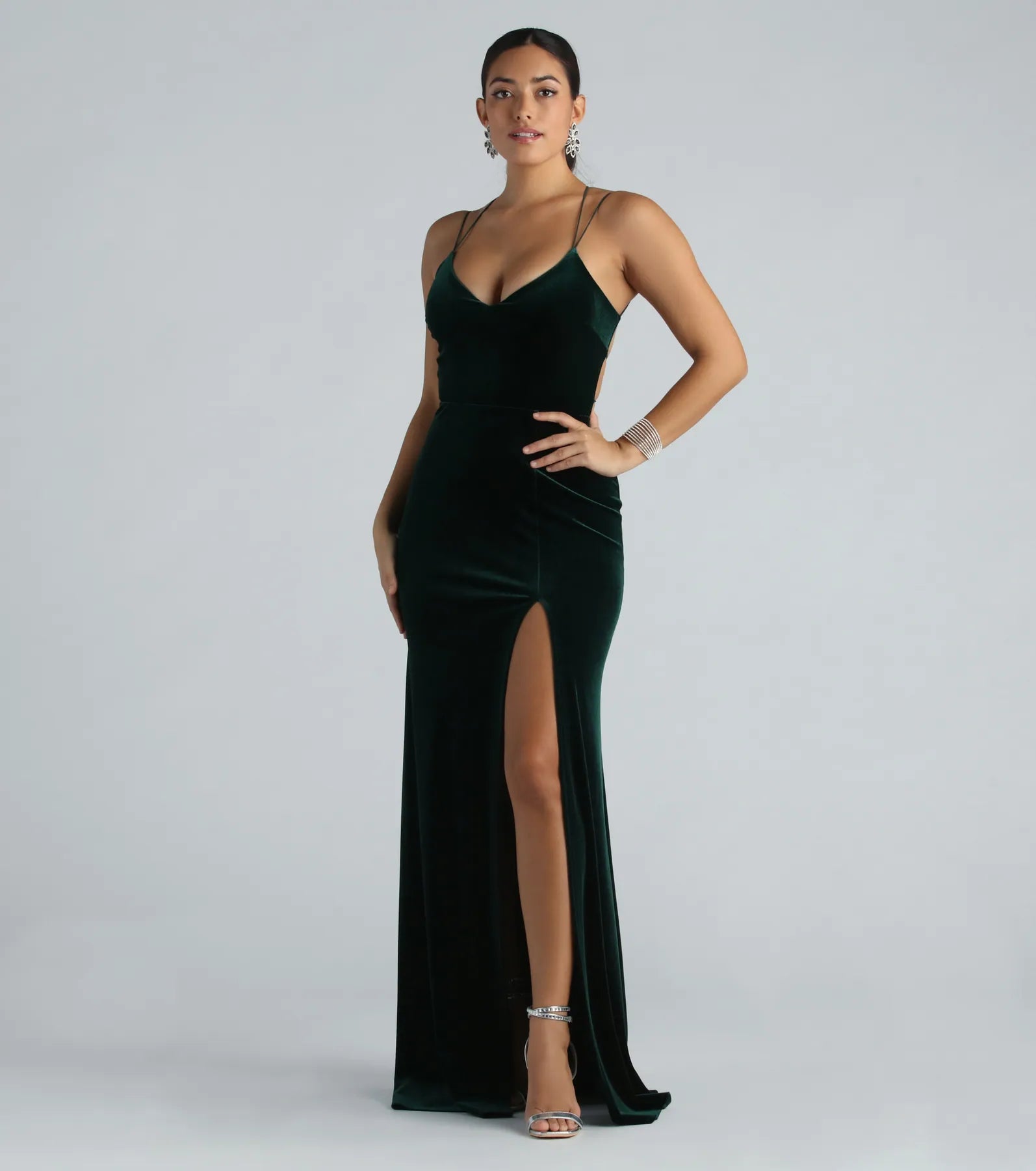 Vega Formal High Slit Velvet Dress - HUNTER