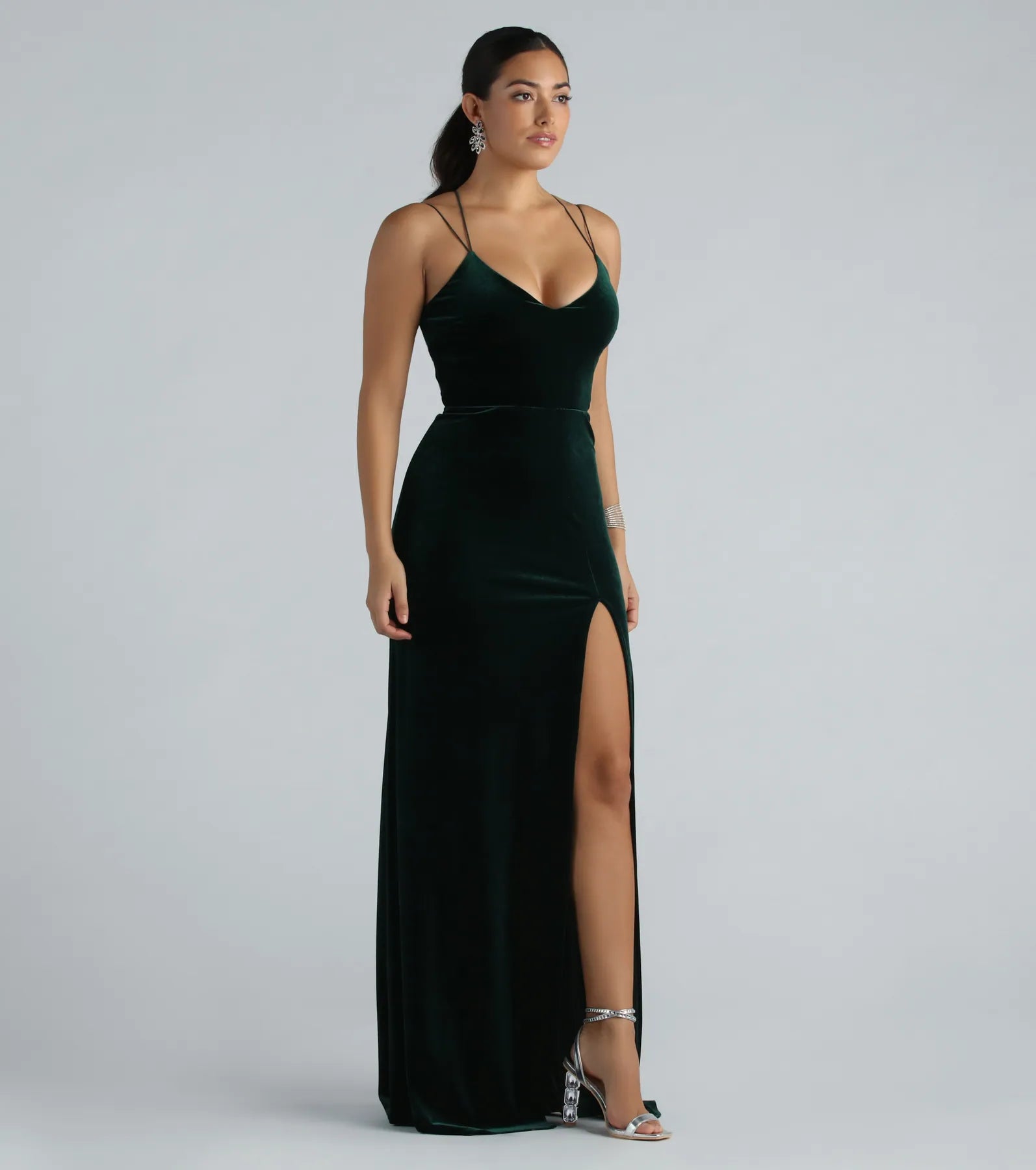 Vega Formal High Slit Velvet Dress - HUNTER