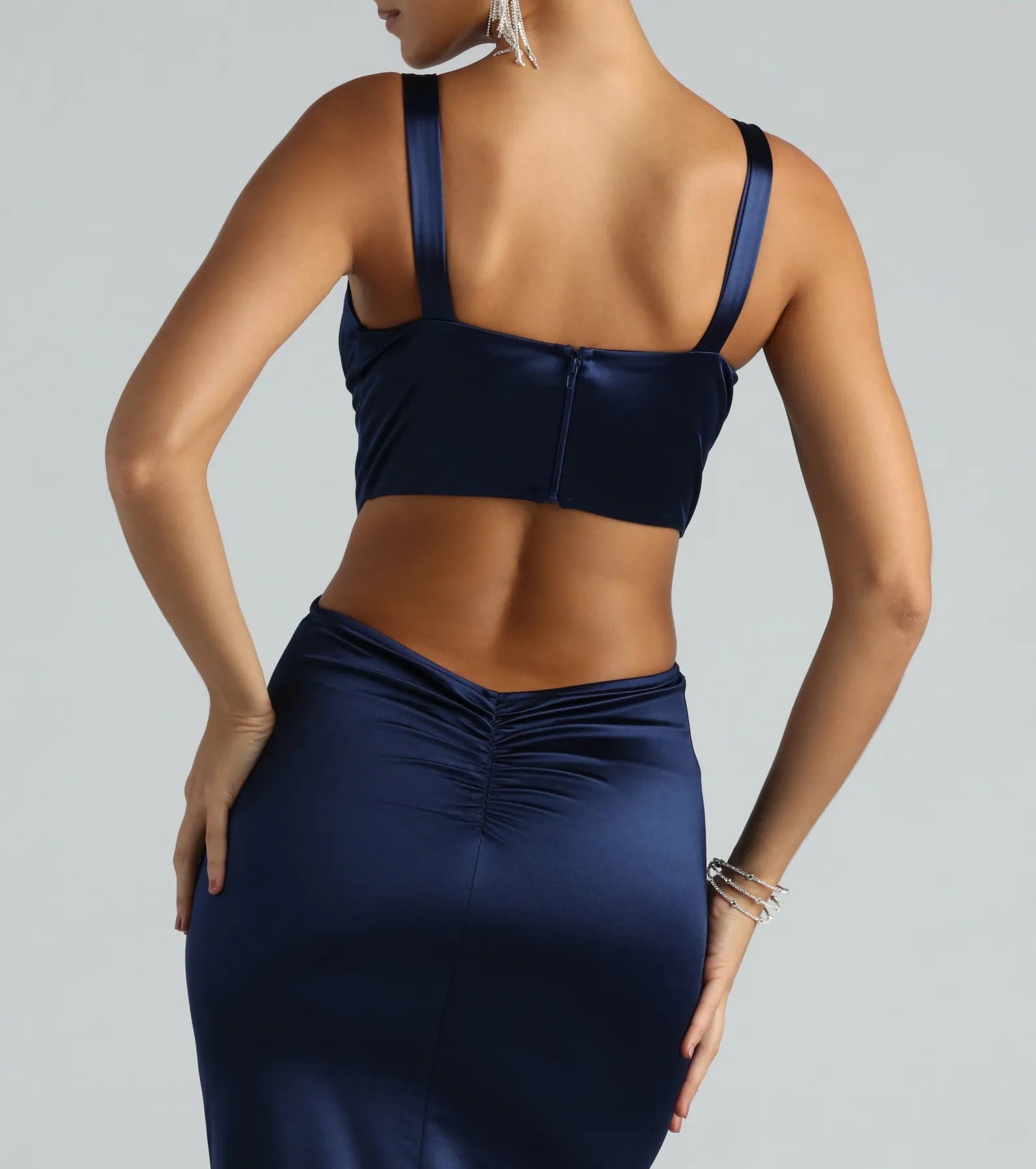 Sloane Satin Corset Formal Dress - NAVY
