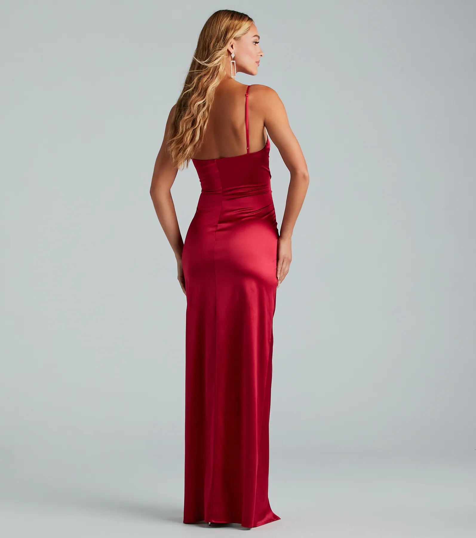 Jolina Wrap Skirt Satin Dress - RED