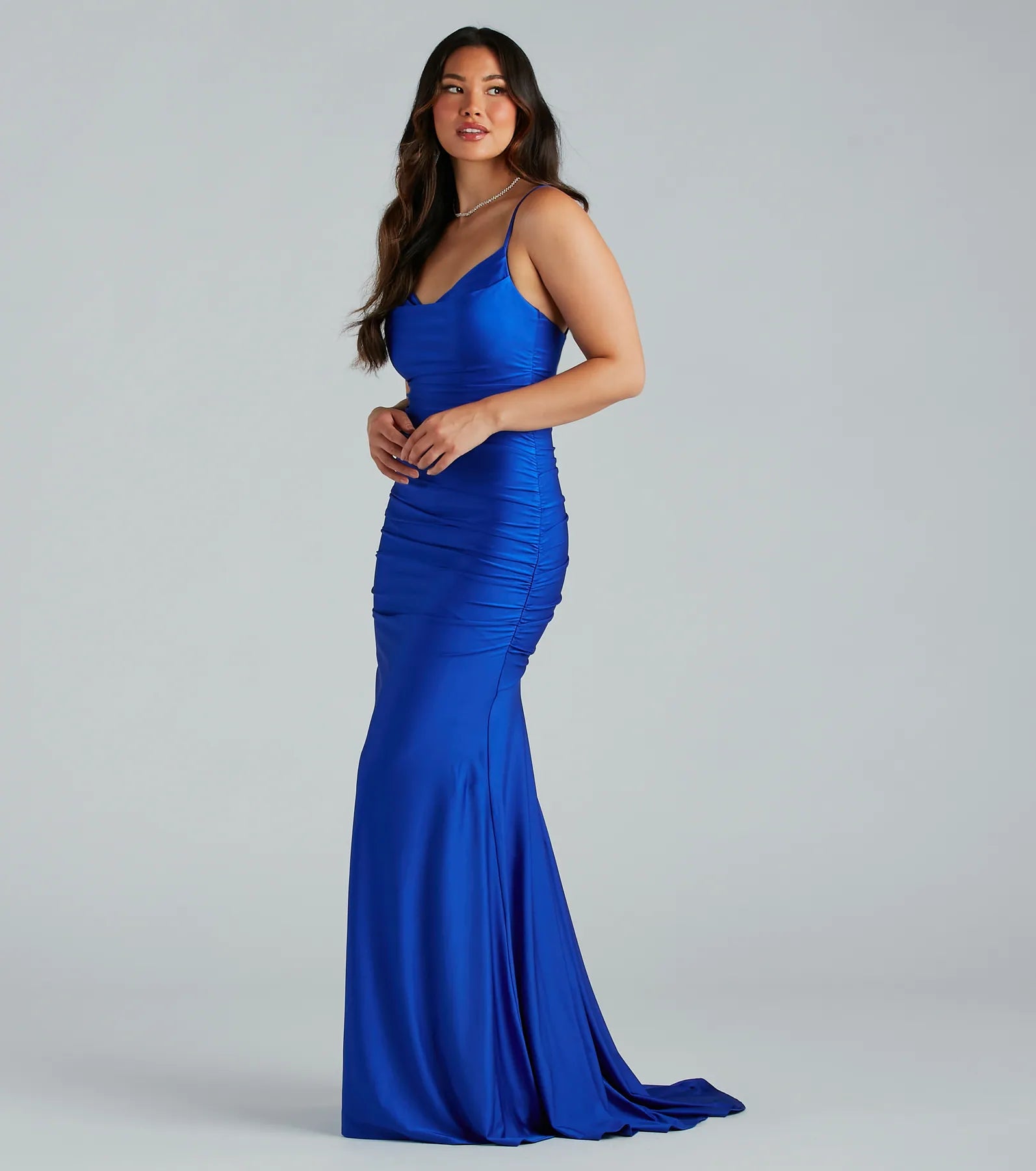 Jamie Formal Cowl Neck Mermaid Dress - BLUE