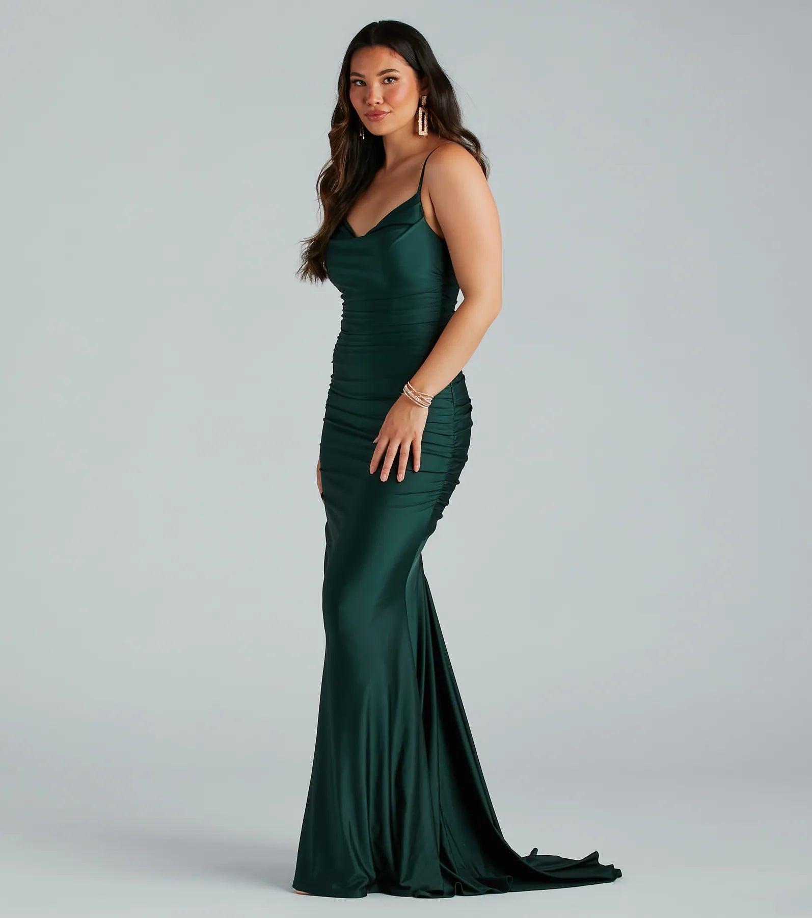 Jamie Formal Cowl Neck Mermaid Dress - HUNTER