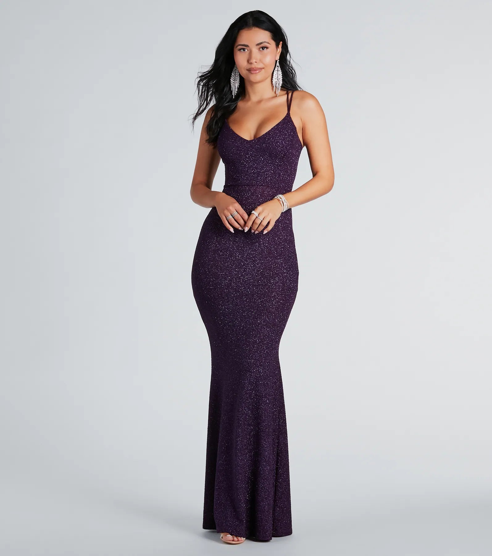 Rachel Formal Glitter Lace-Up Dress - PLUM