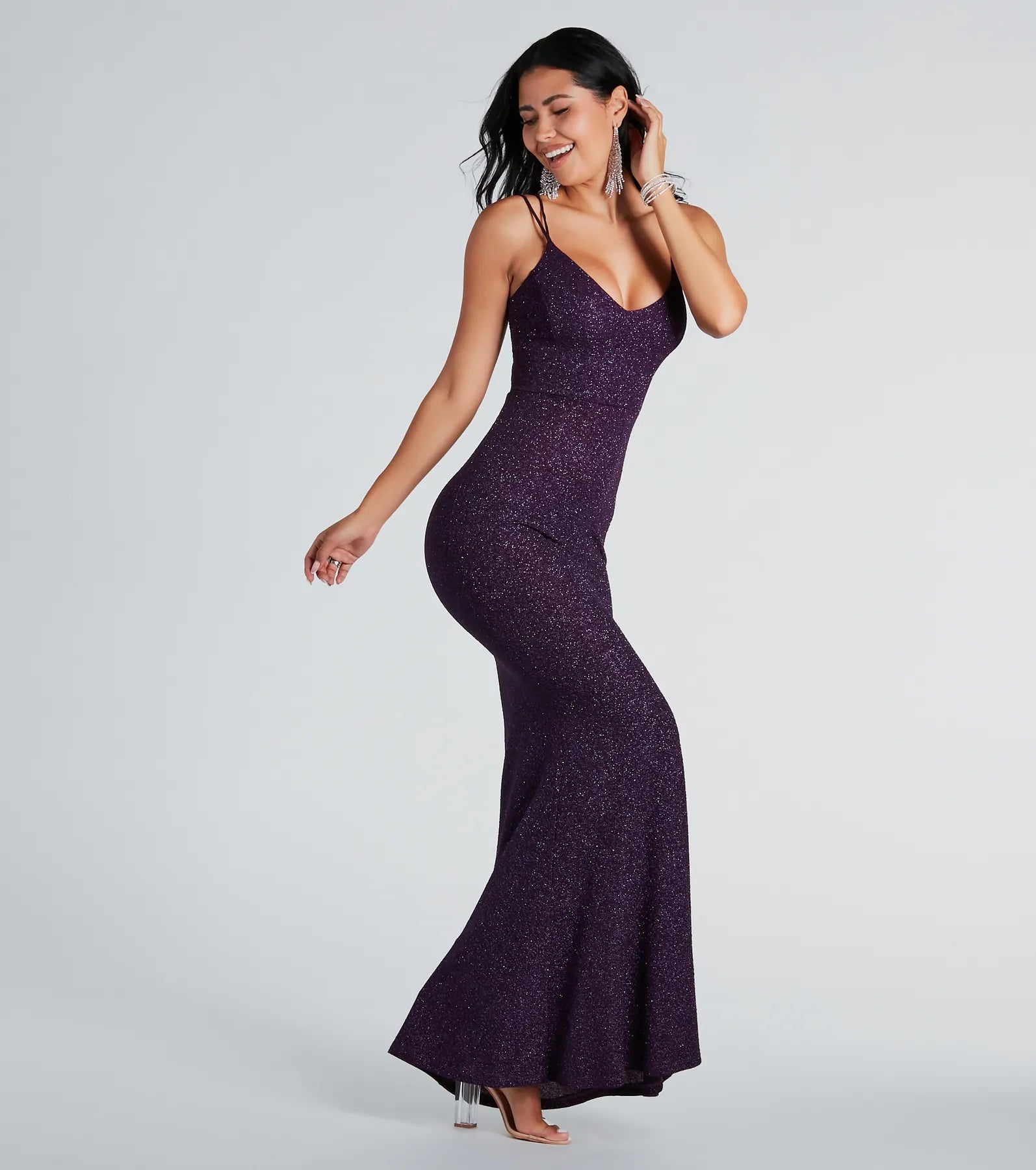 Rachel Formal Glitter Lace-Up Dress - PLUM