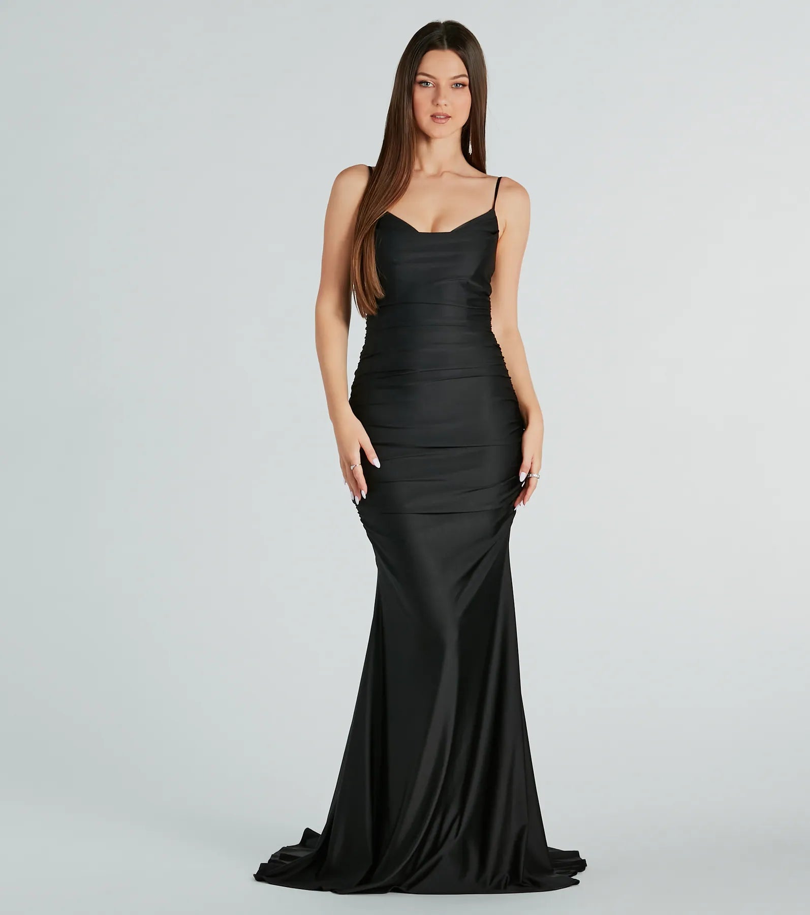 Jamie Formal Cowl Neck Mermaid Dress - BLACK