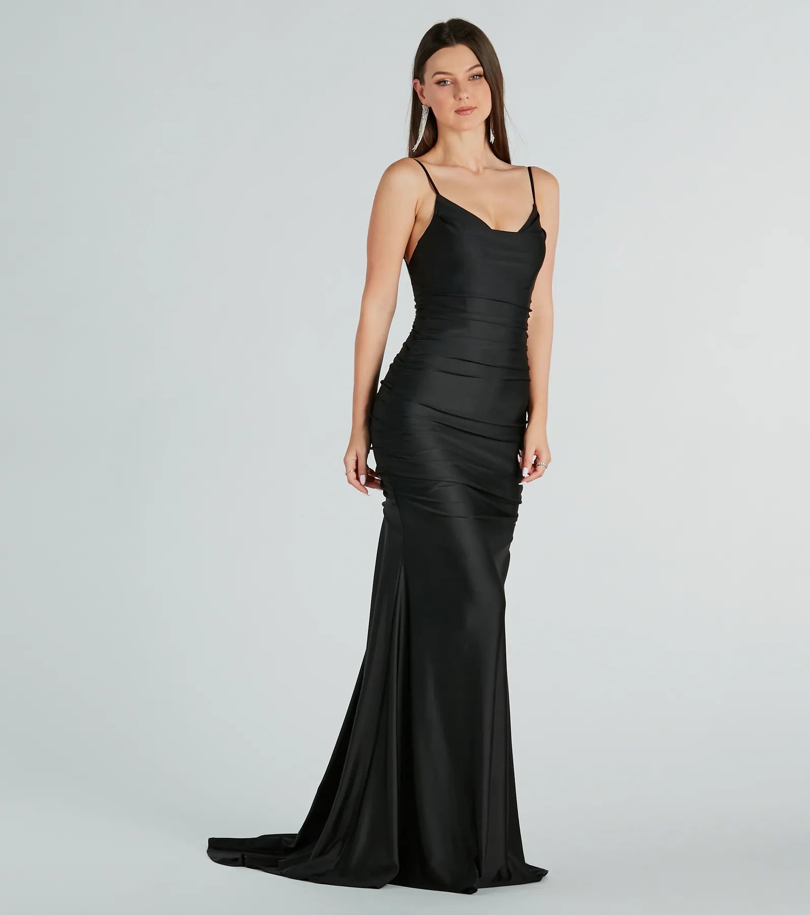 Jamie Formal Cowl Neck Mermaid Dress - BLACK