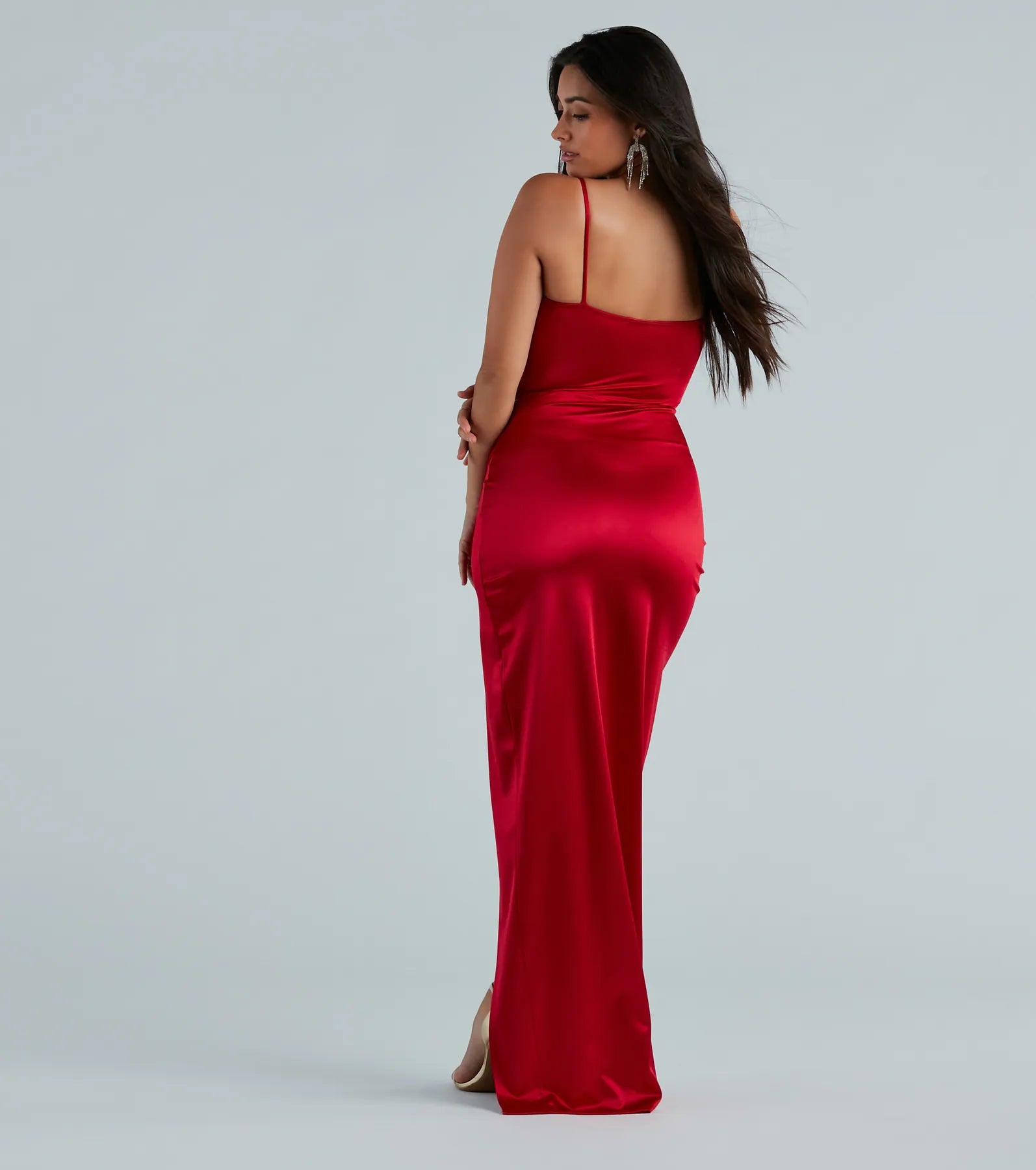 Mayra Formal Satin Slit Long Dress - RED