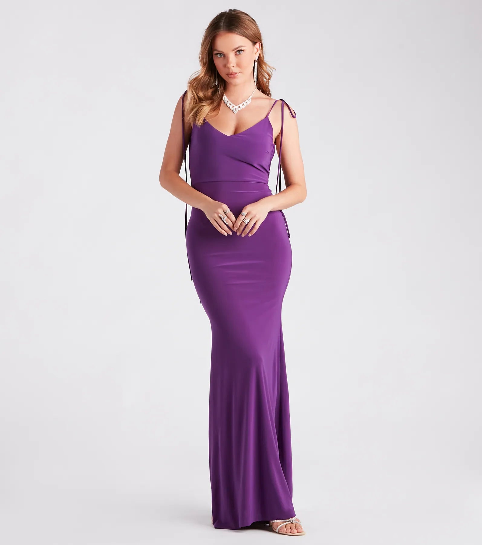 Clarence Formal Open Back Long Dress - PURPLE