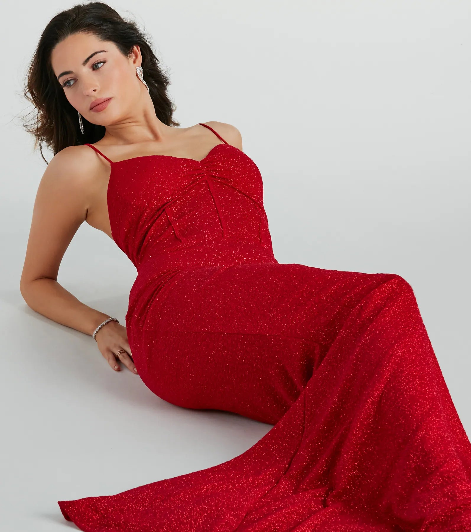 Kelsie Formal Glitter Mermaid Dress - RED