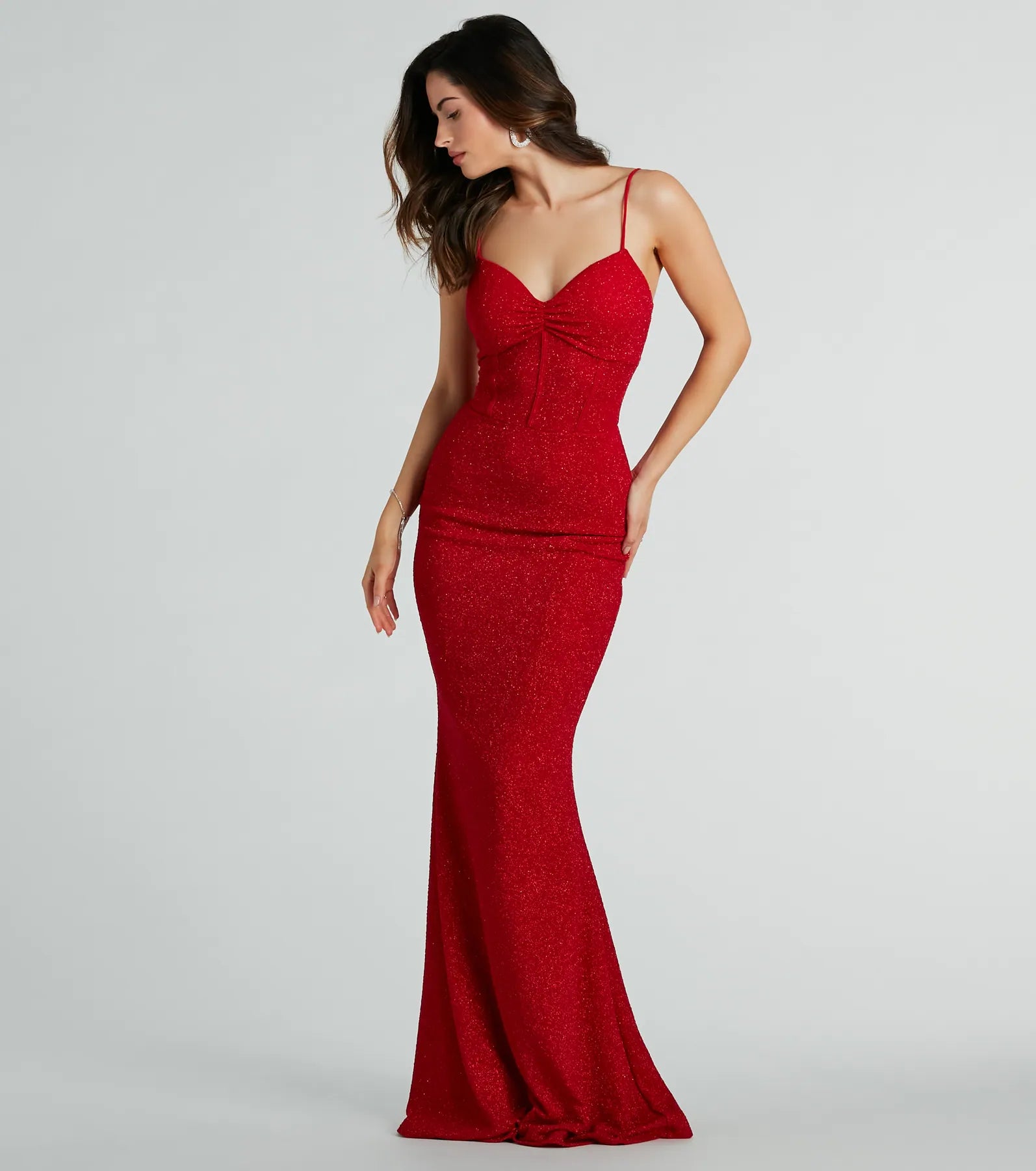 Kelsie Formal Glitter Mermaid Dress - RED