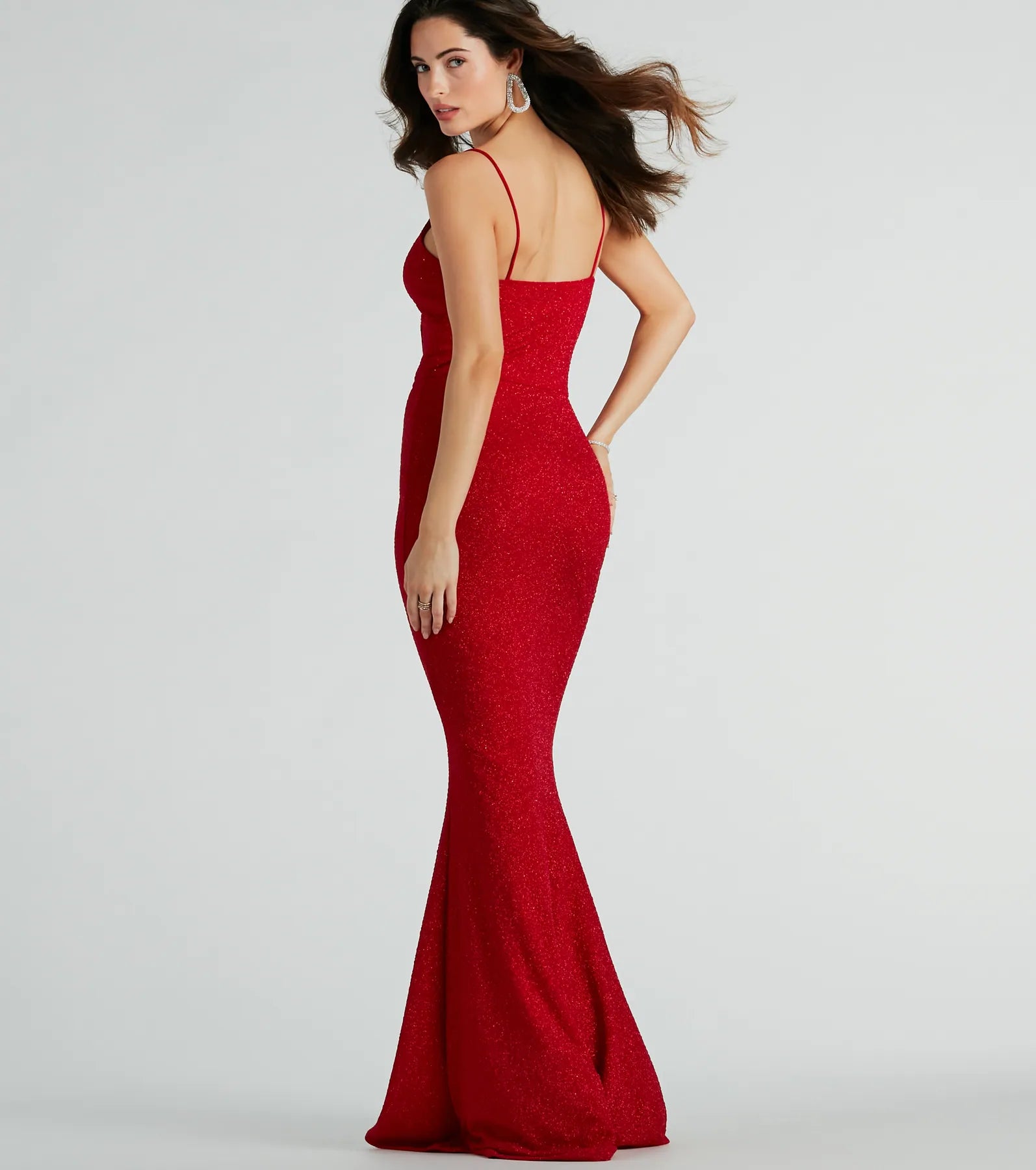 Kelsie Formal Glitter Mermaid Dress - RED