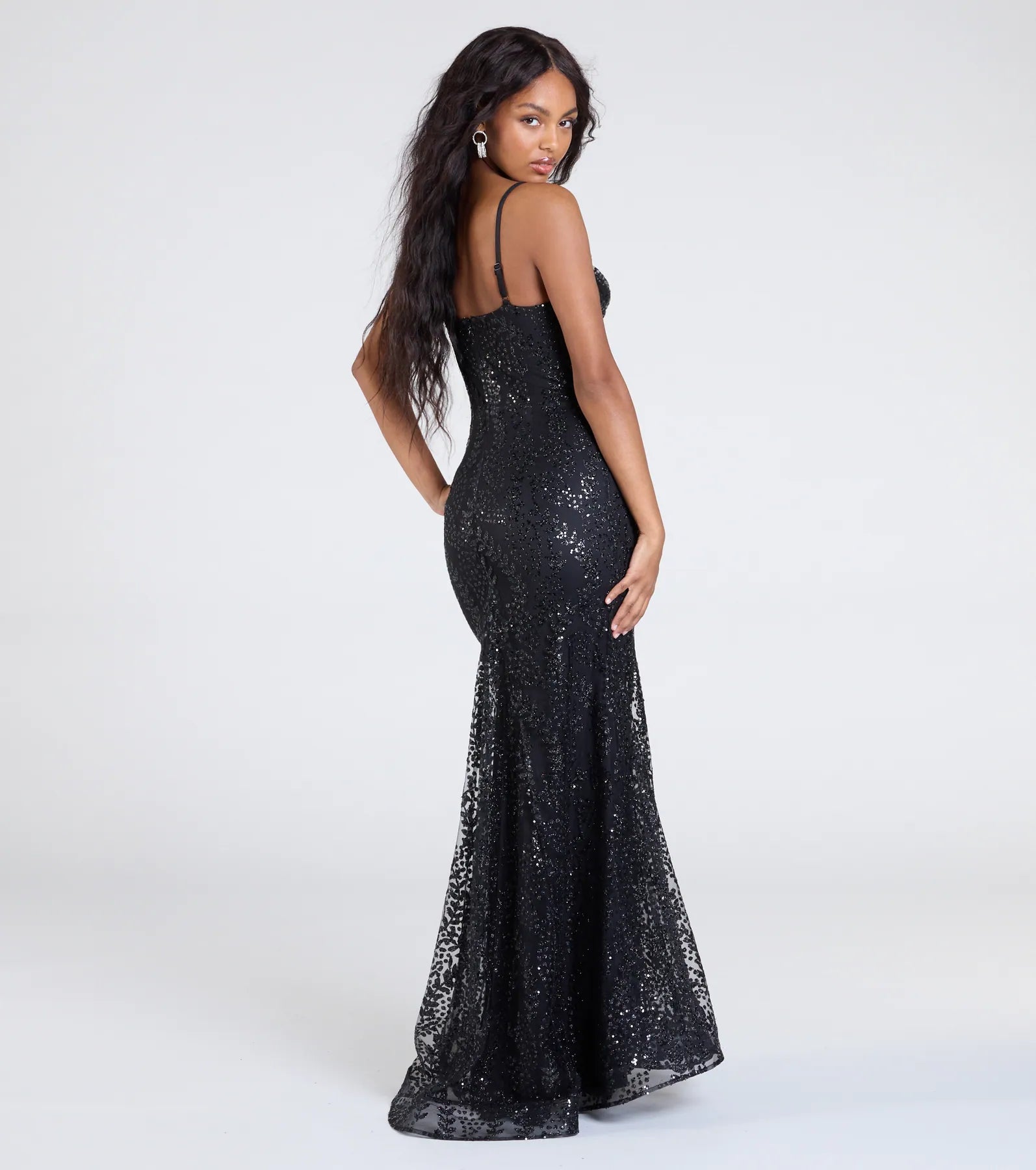 Anna Bustier Mermaid Glitter Sequin Formal Dress - BLACK