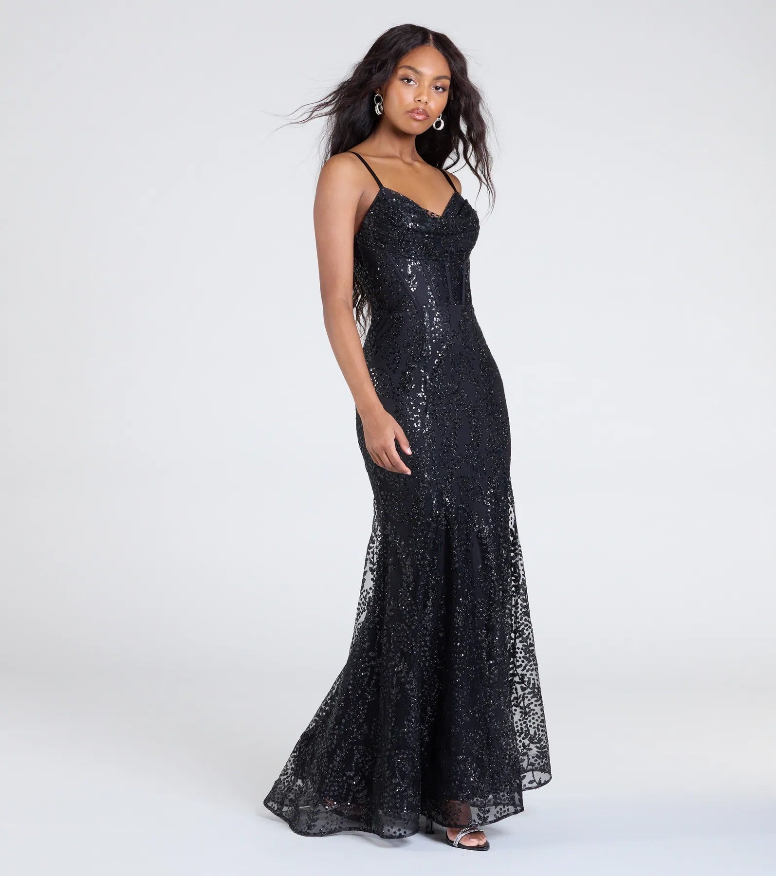 Anna Bustier Mermaid Glitter Sequin Formal Dress - BLACK