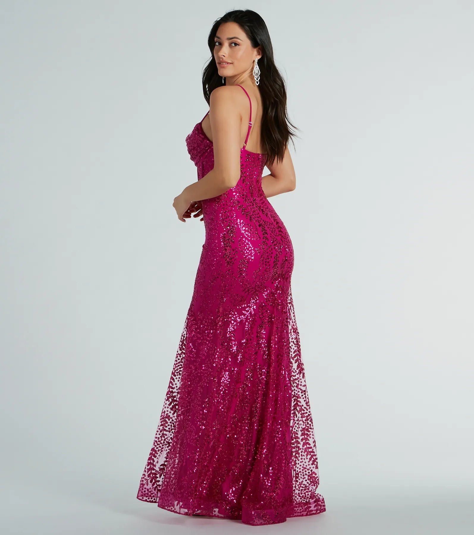Anna Bustier Mermaid Glitter Sequin Formal Dress - FUCHSIA