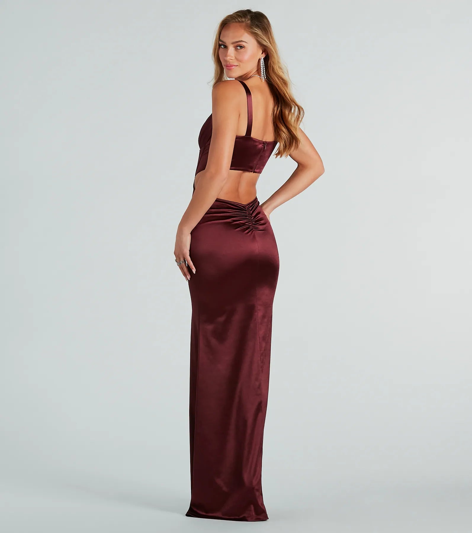 Sloane Satin Corset Formal Dress - MAROON