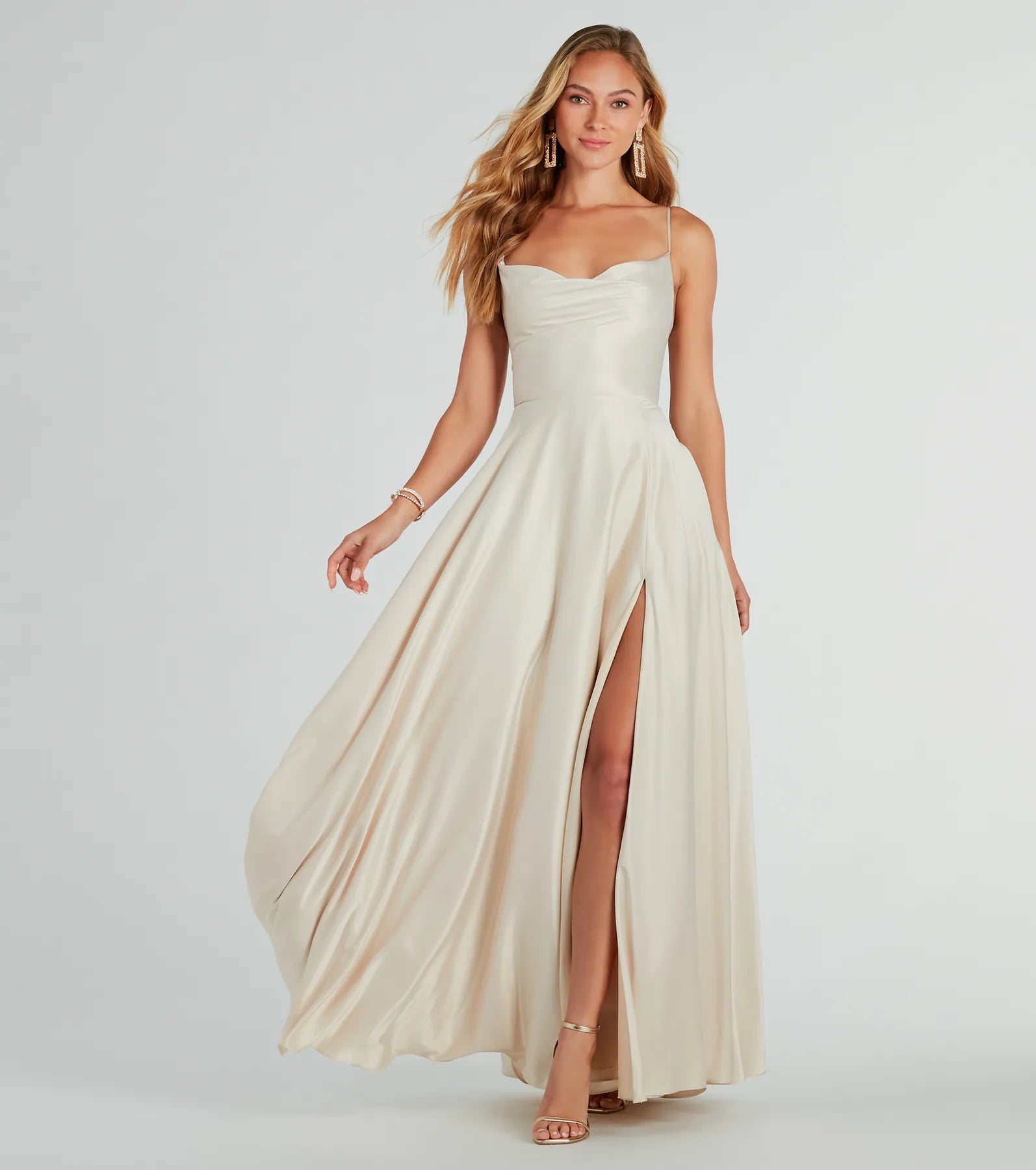 Winslow Formal Satin Lace-Up Dress - GOLD