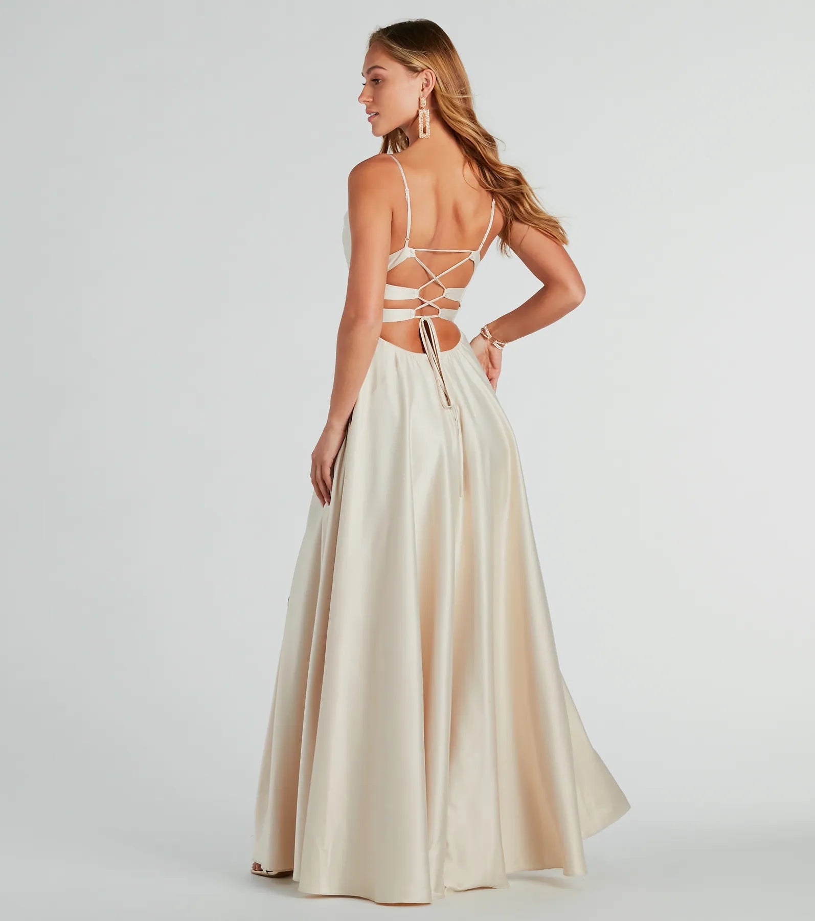 Winslow Formal Satin Lace-Up Dress - GOLD