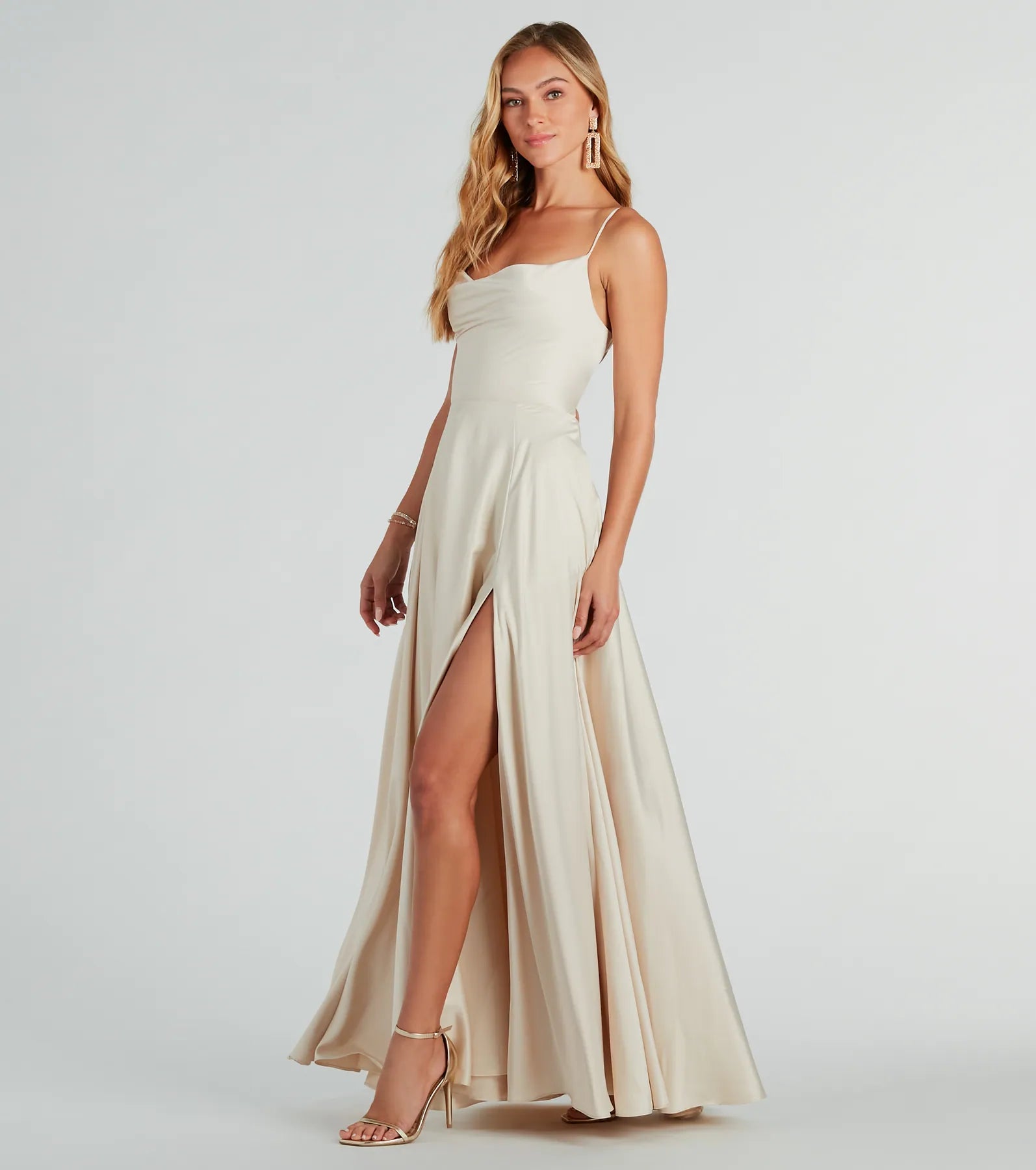 Winslow Formal Satin Lace-Up Dress - GOLD