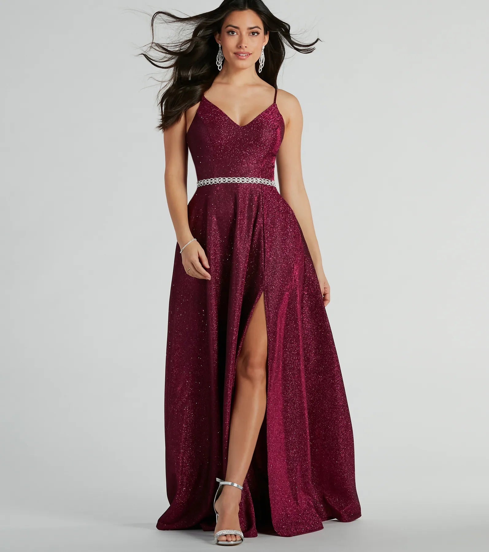 Tanya Formal Glitter A-Line Long Dress - PLUM