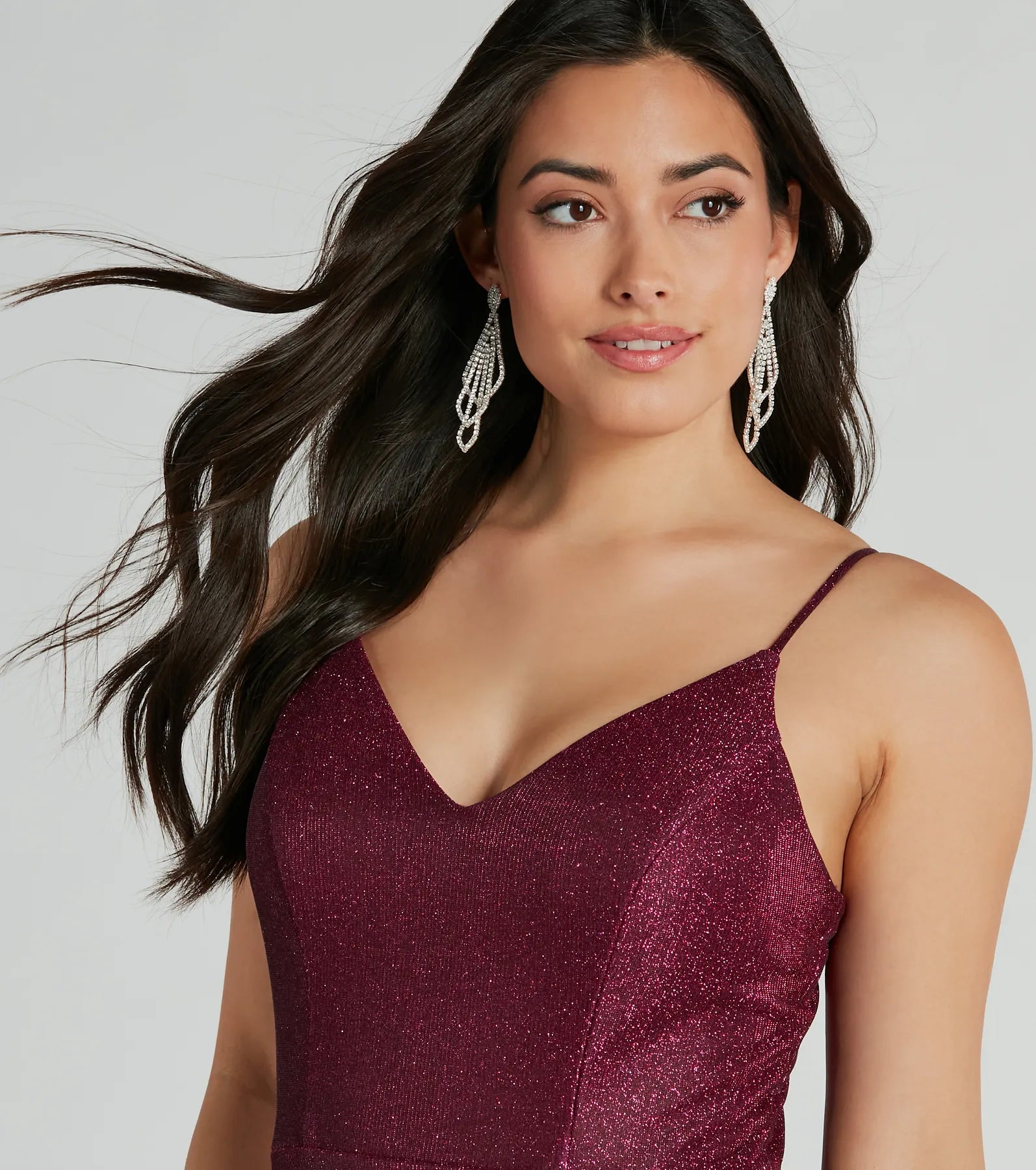 Tanya Formal Glitter A-Line Long Dress - PLUM
