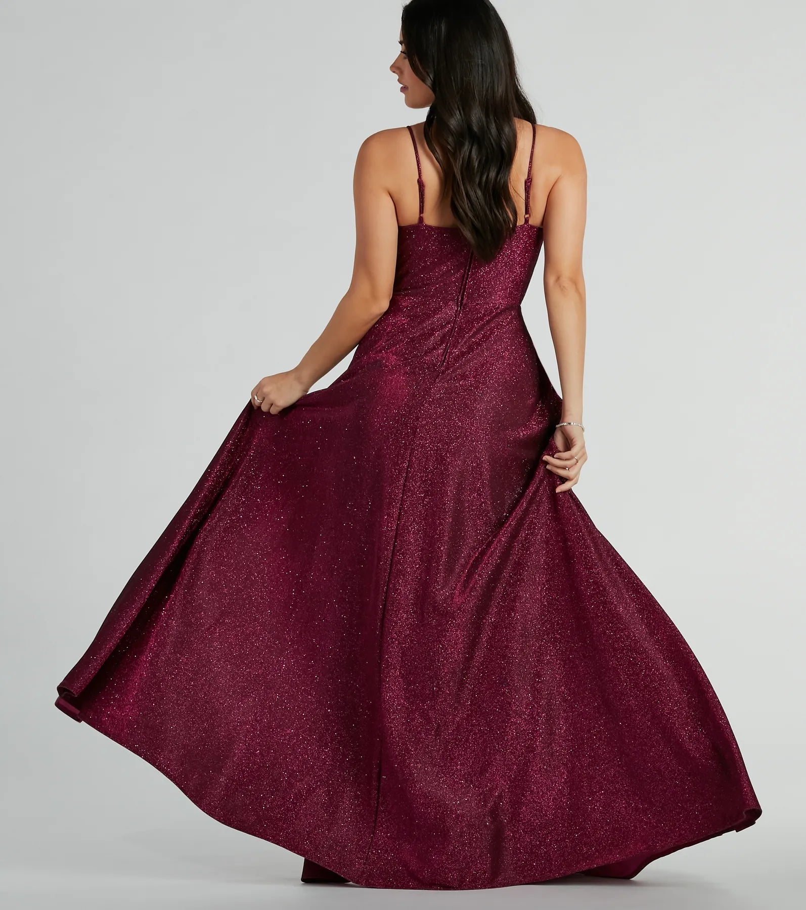 Tanya Formal Glitter A-Line Long Dress - PLUM