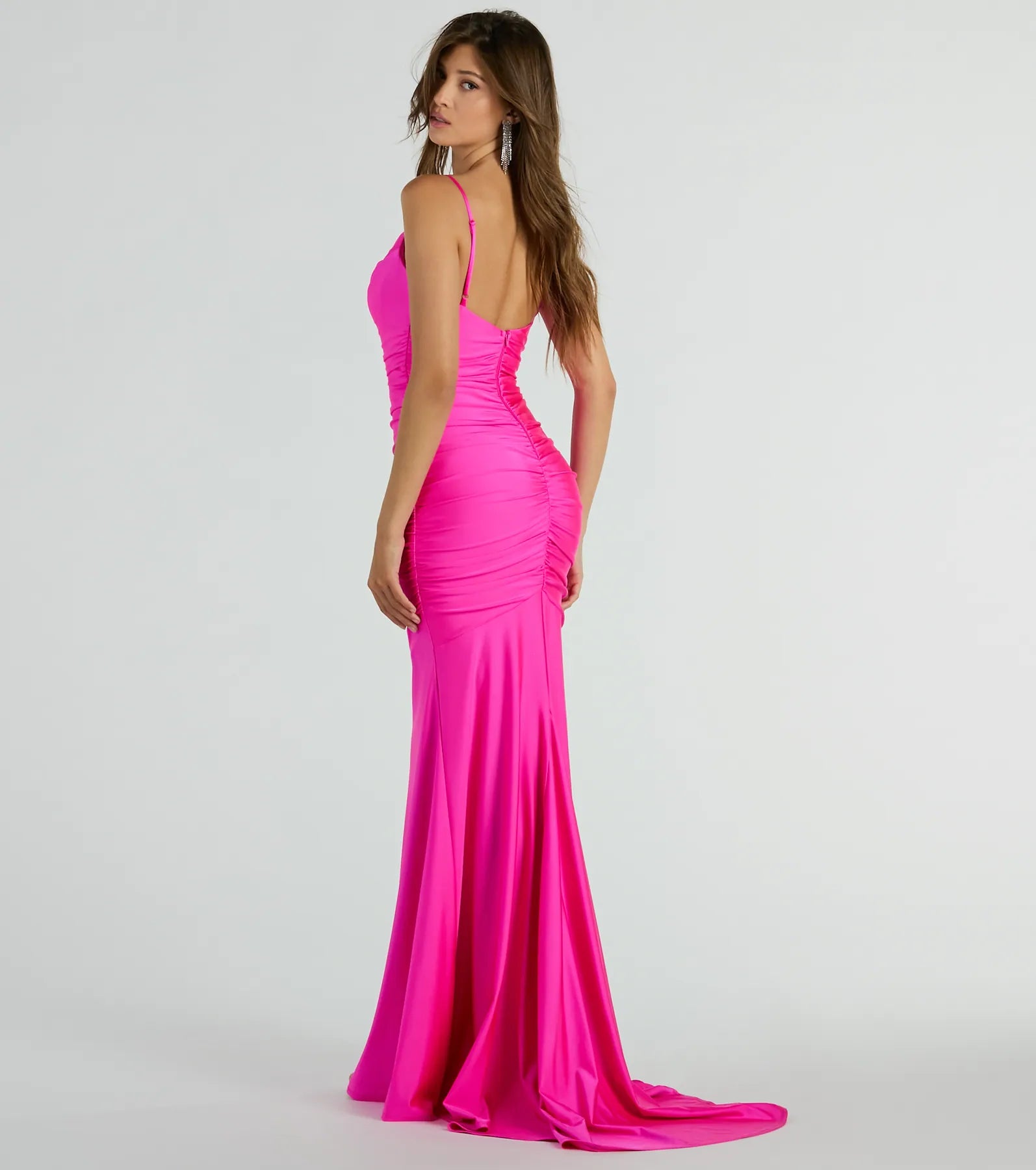 Jamie Formal Cowl Neck Mermaid Dress - NEON PINK
