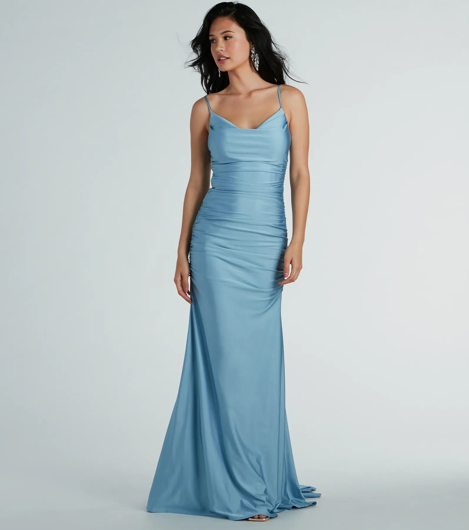 Jamie Formal Cowl Neck Mermaid Dress - DENIM