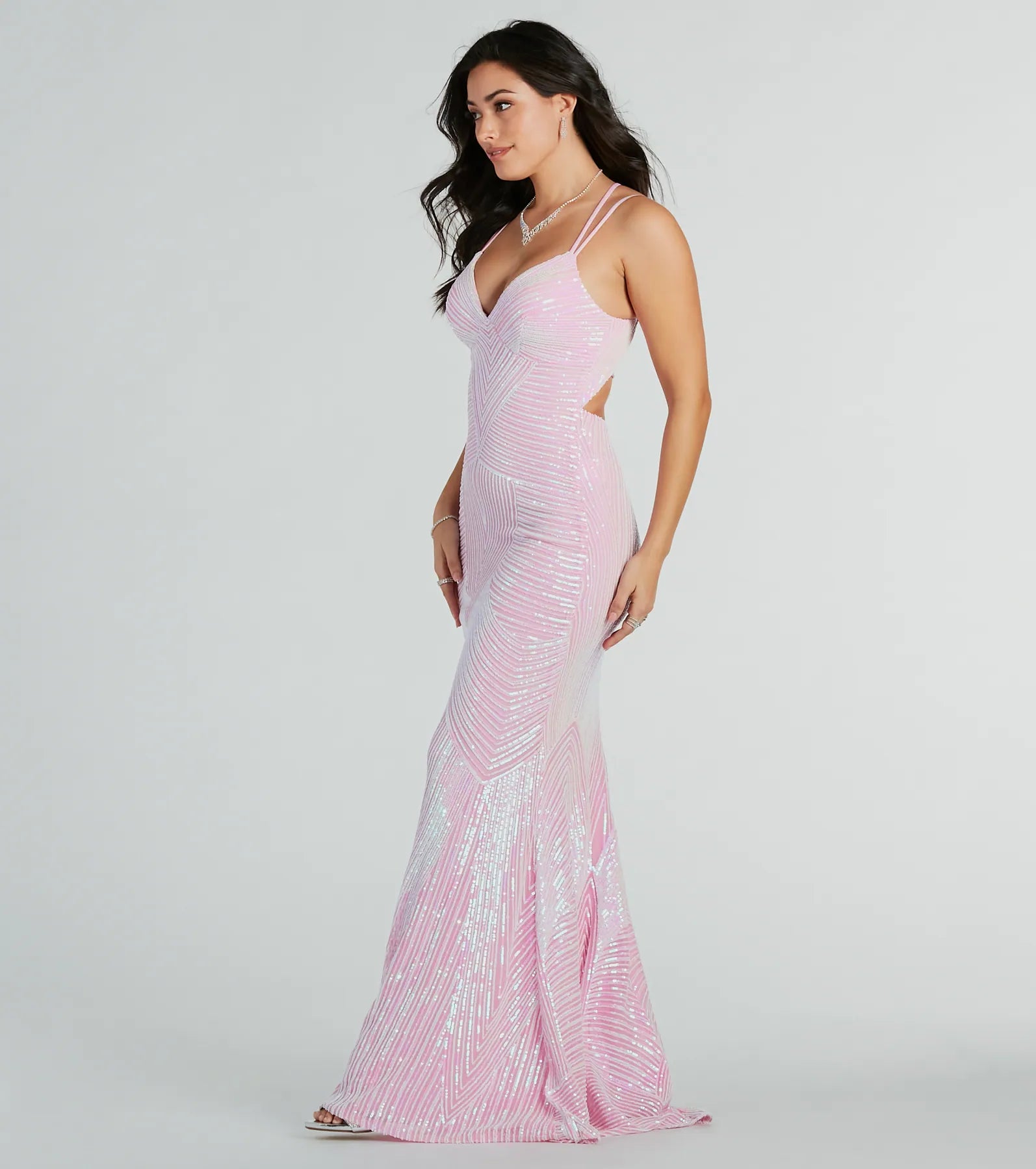 Lyanna Formal Iridescent Sequin Mermaid Dress - PINK