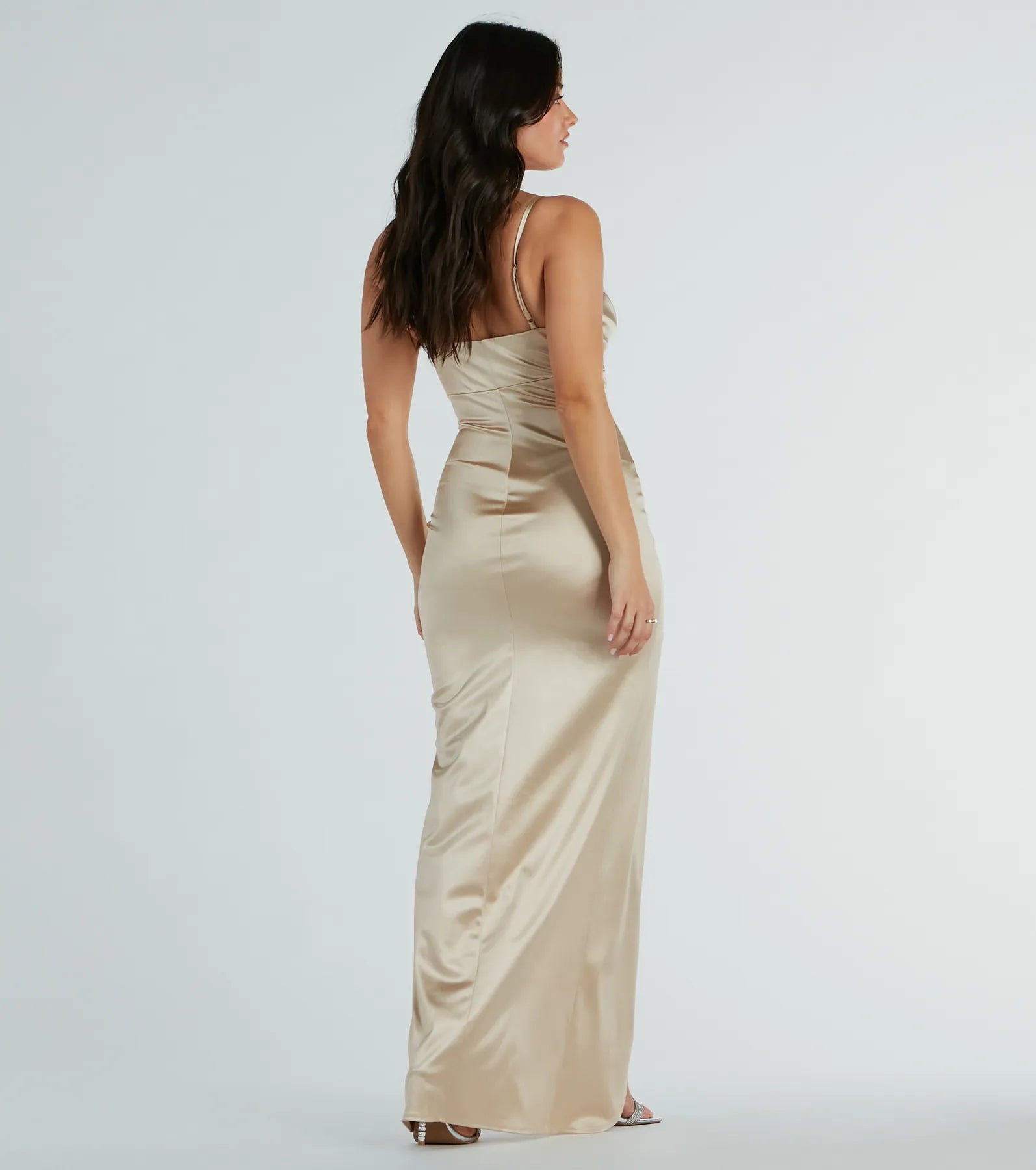 Annabelle Knit Satin Formal Dress - GOLD