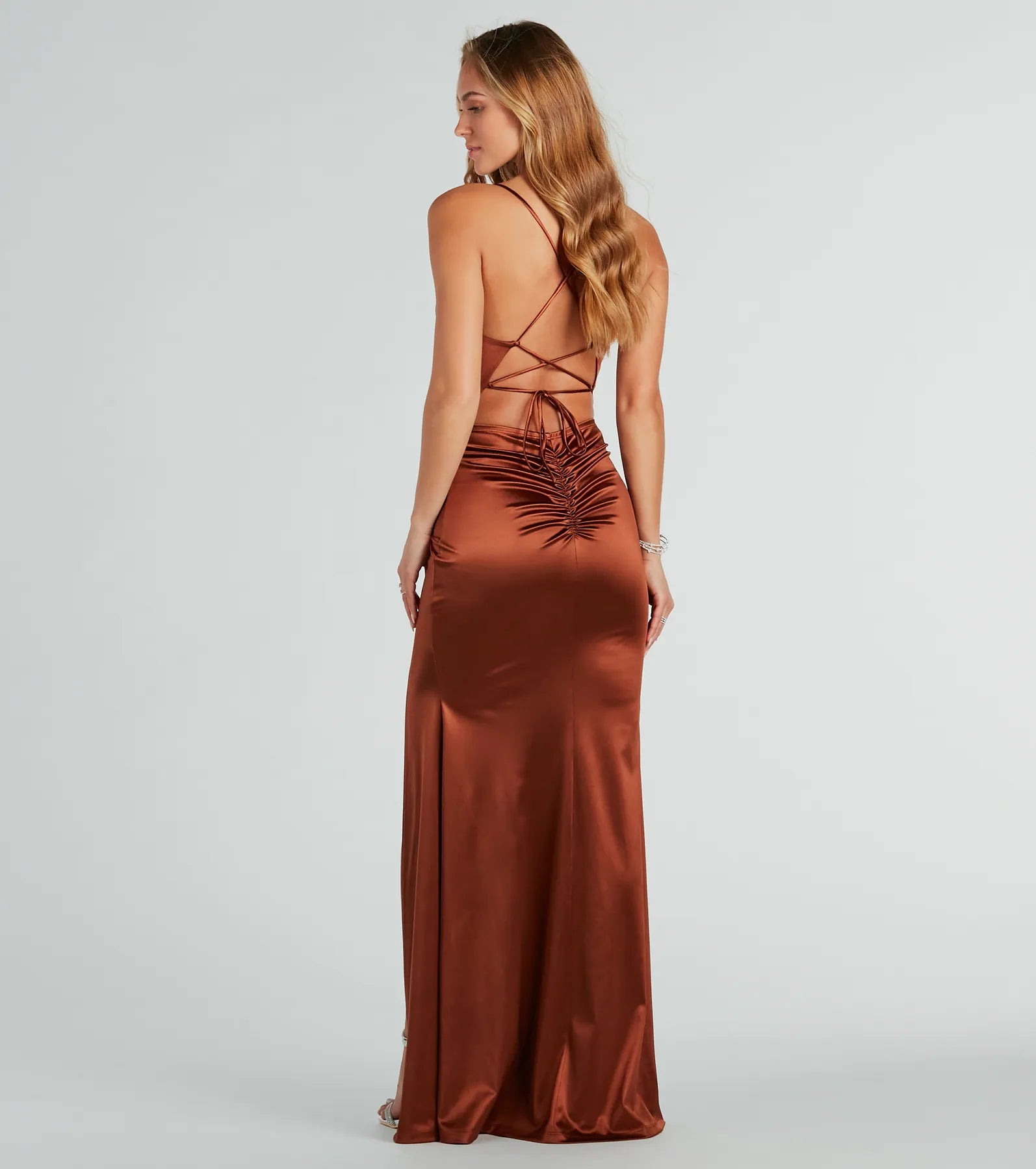 Bristol Formal Satin Lace-Up Dress - BROWN