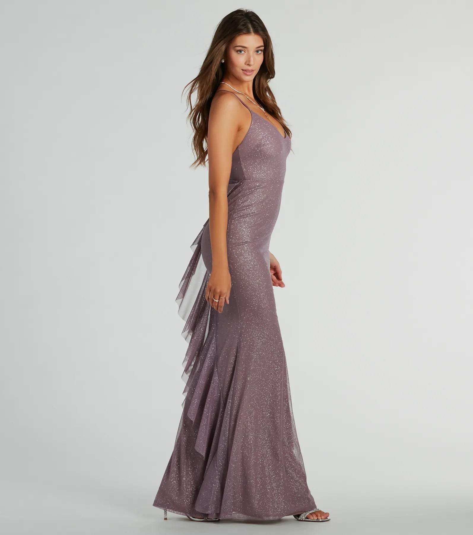 Linda Formal Glitter Ruffled Dress - LAVENDER-3