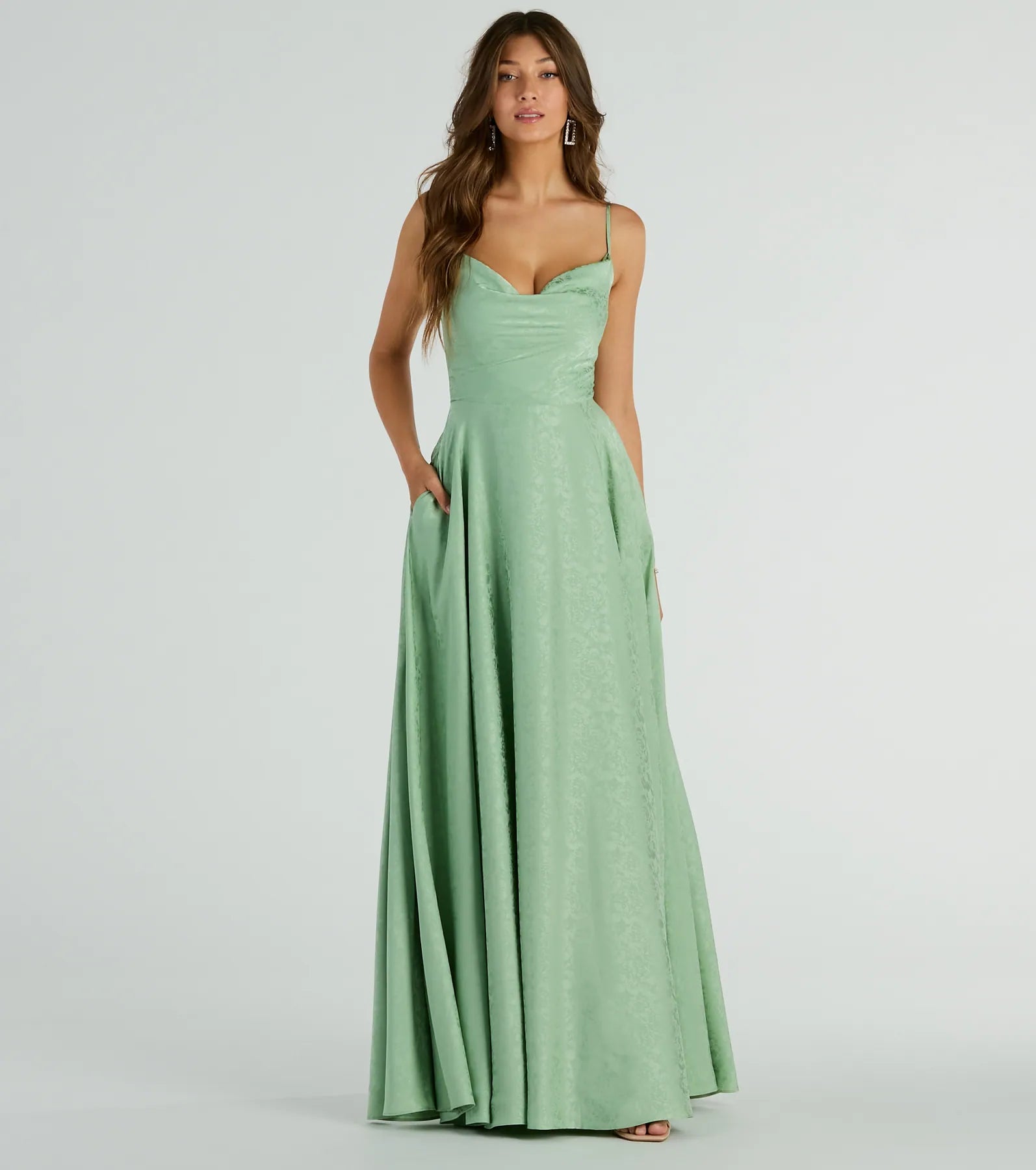 Silvia Lace-Up Floral Satin A-Line Formal Dress - SAGE