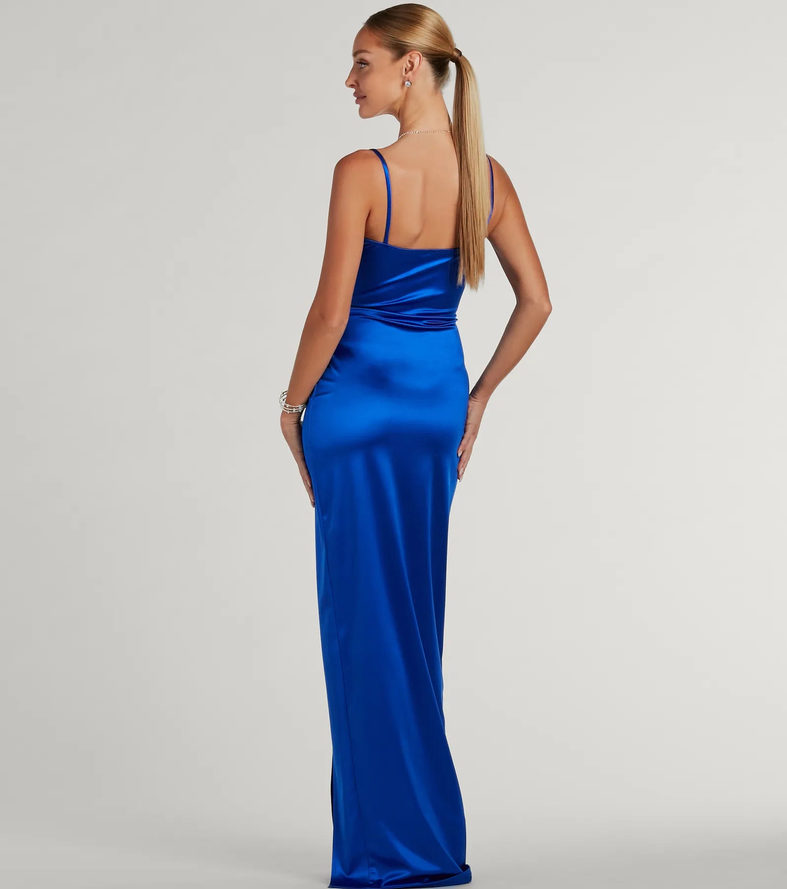 Mayra Formal Satin Slit Long Dress - ROYAL