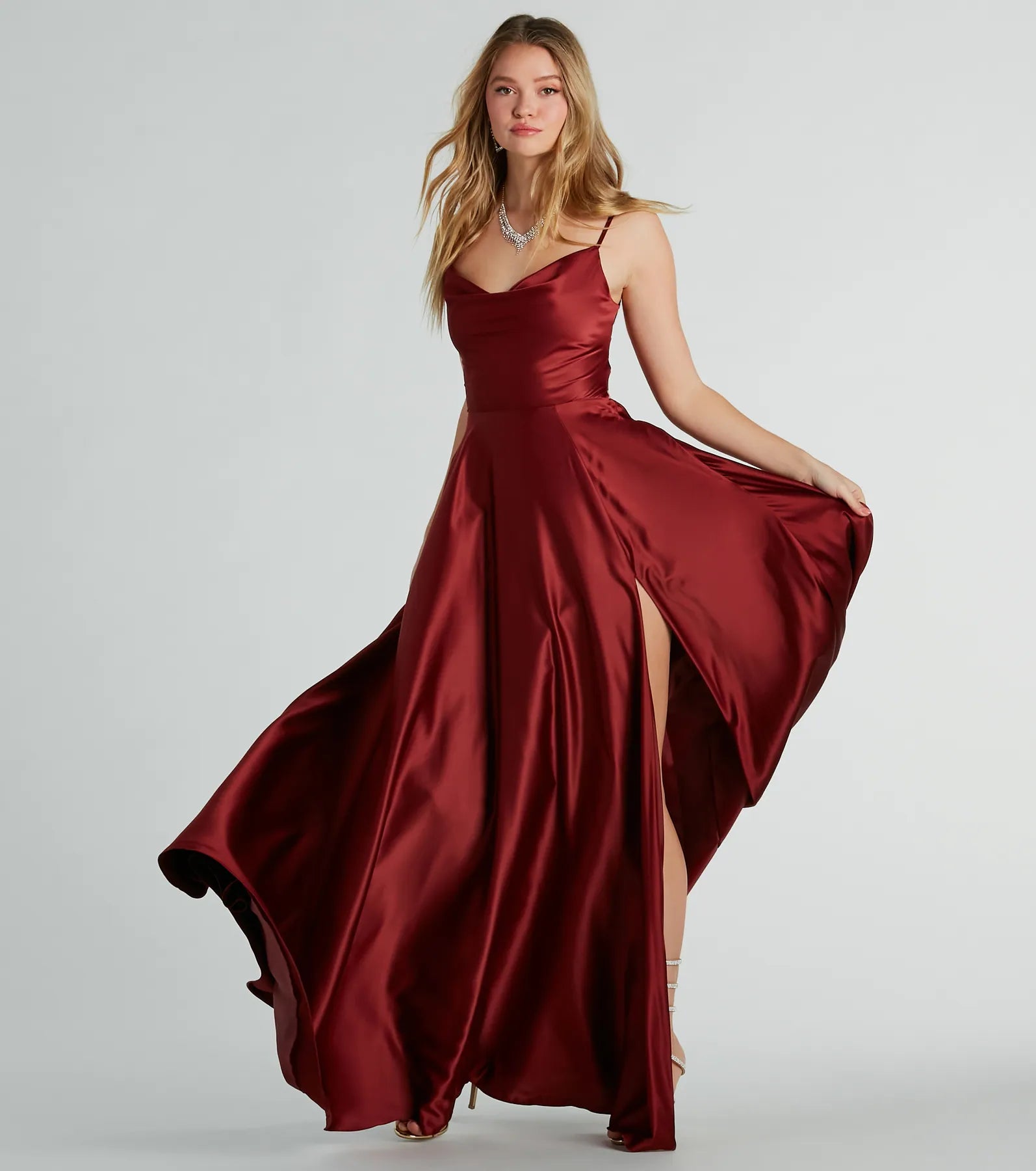 Winslow Formal Satin Lace-Up Dress - RUST