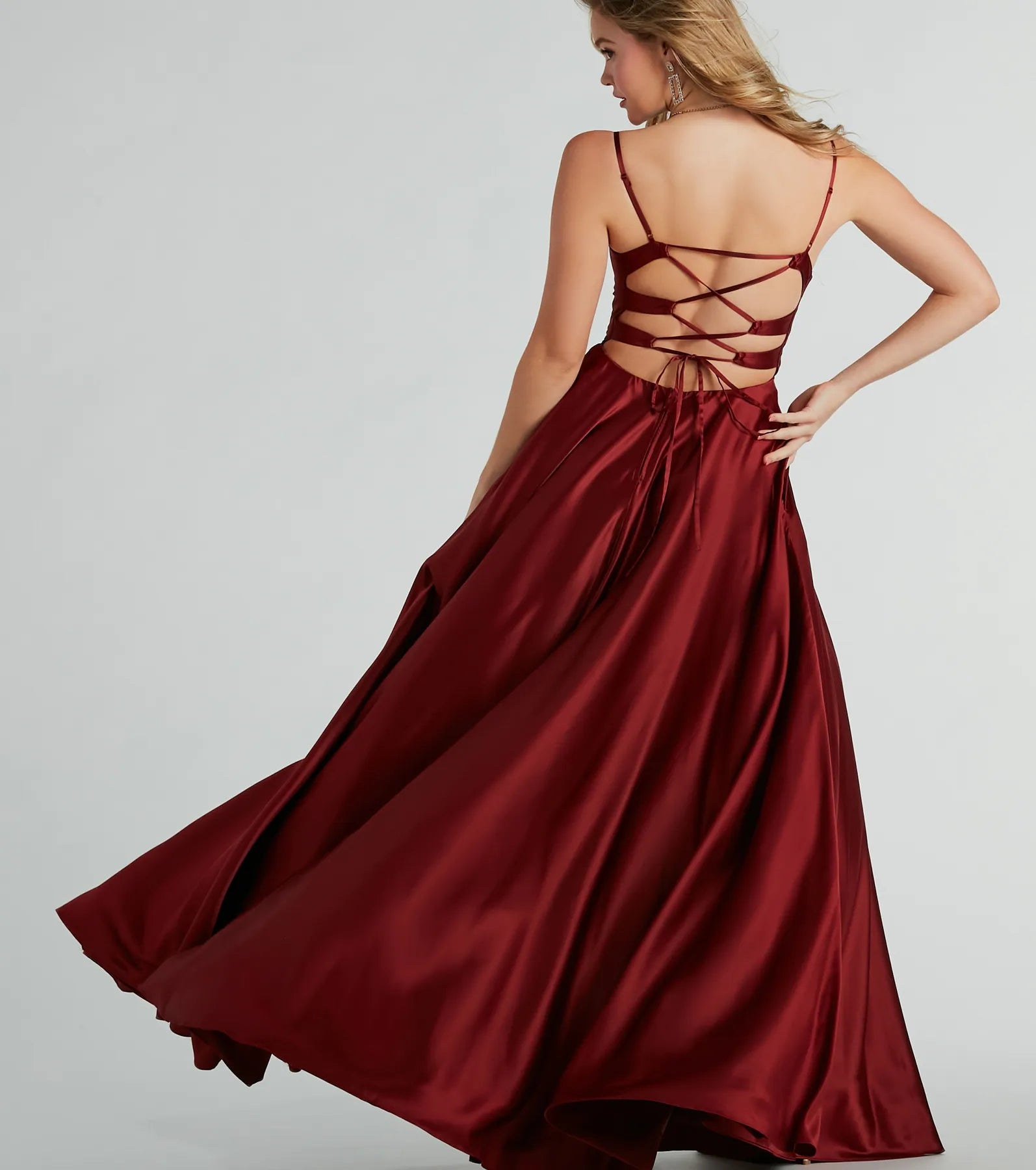 Winslow Formal Satin Lace-Up Dress - RUST
