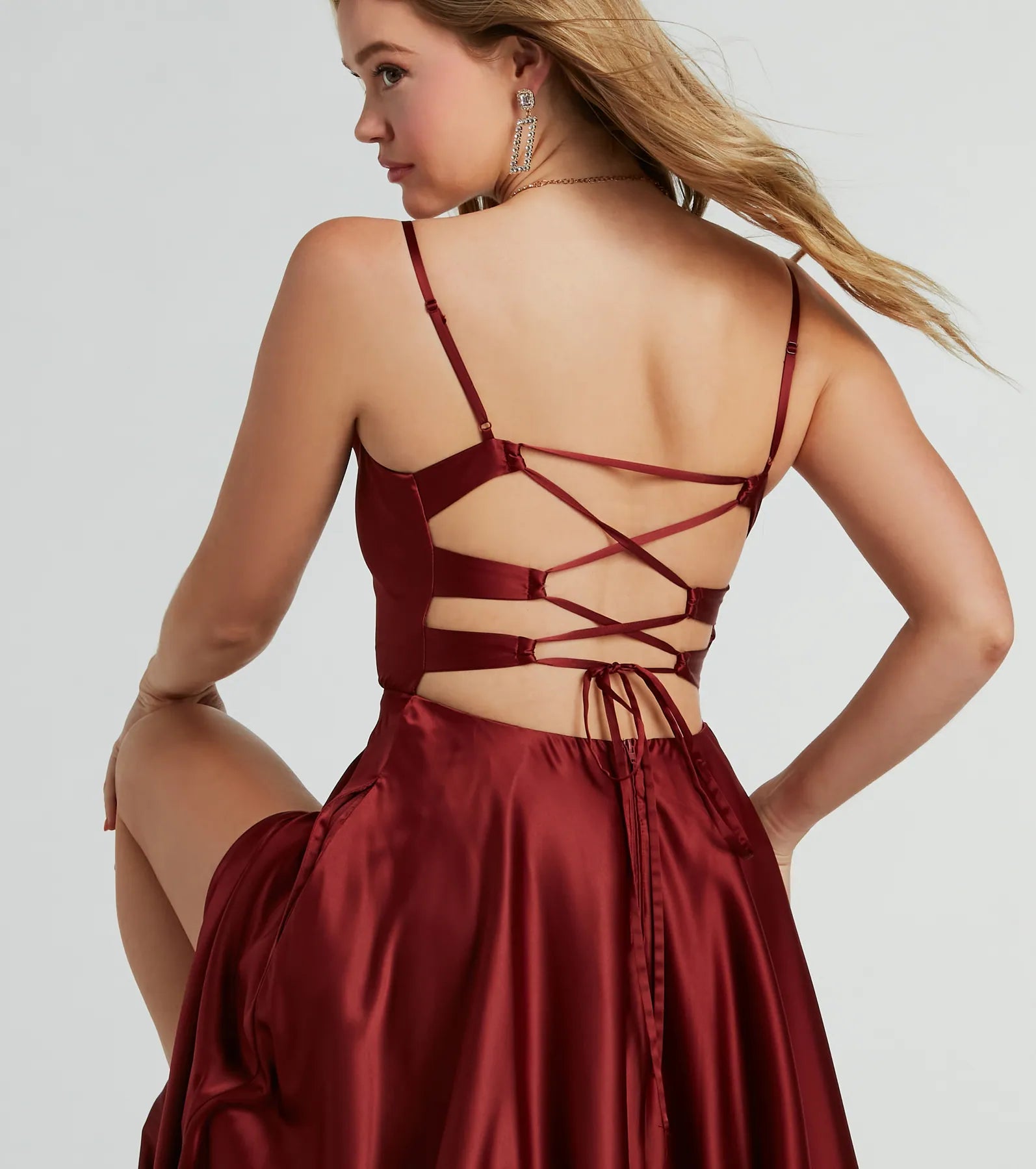 Winslow Formal Satin Lace-Up Dress - RUST