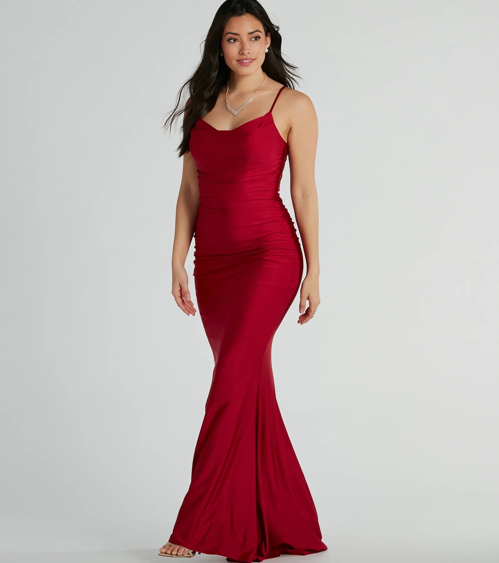 Alisa Lace Sequin Back Mermaid Formal Dress - WINE