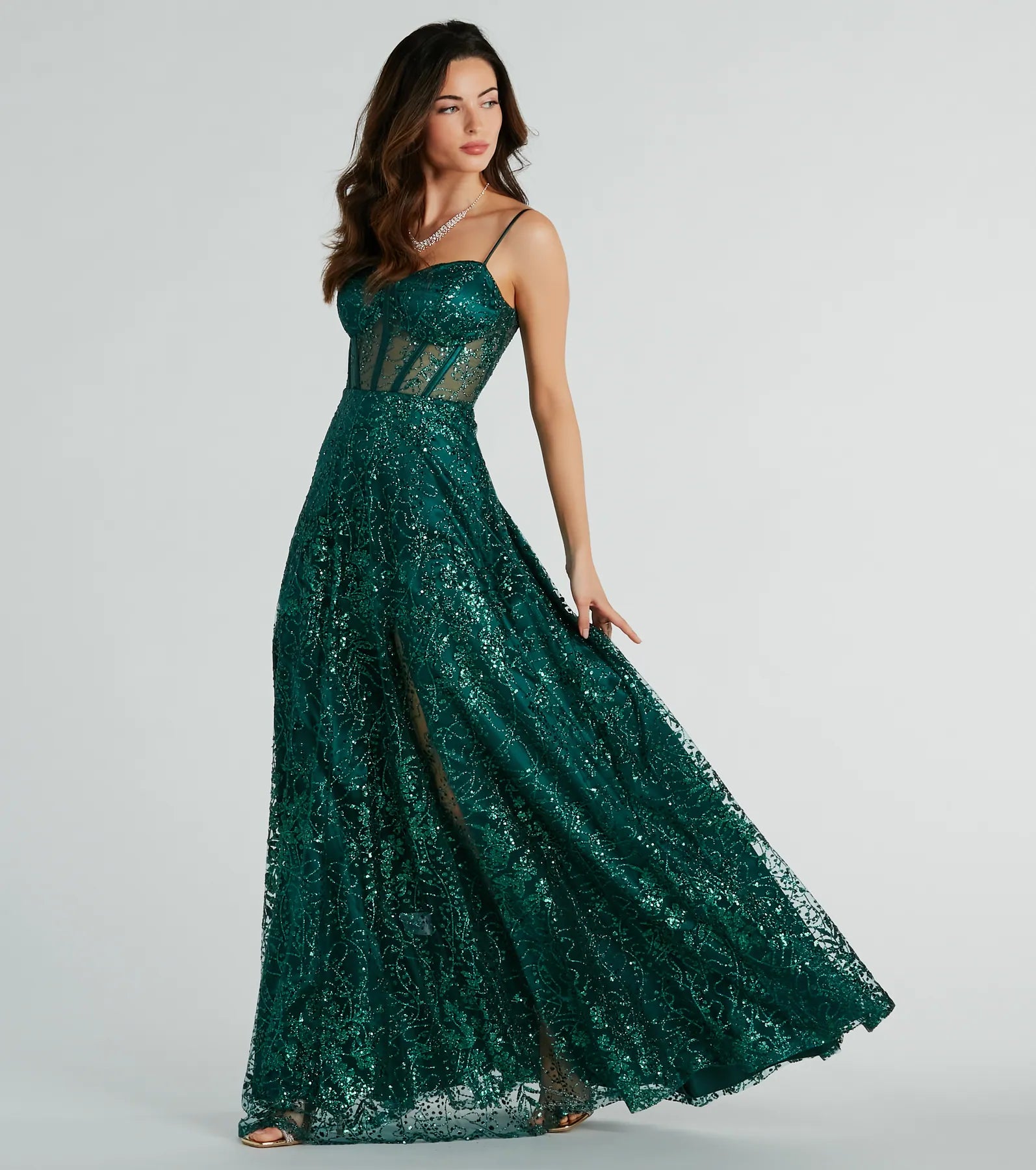 Lauren Sweetheart A-Line Glitter Sequin Dress - HUNTER