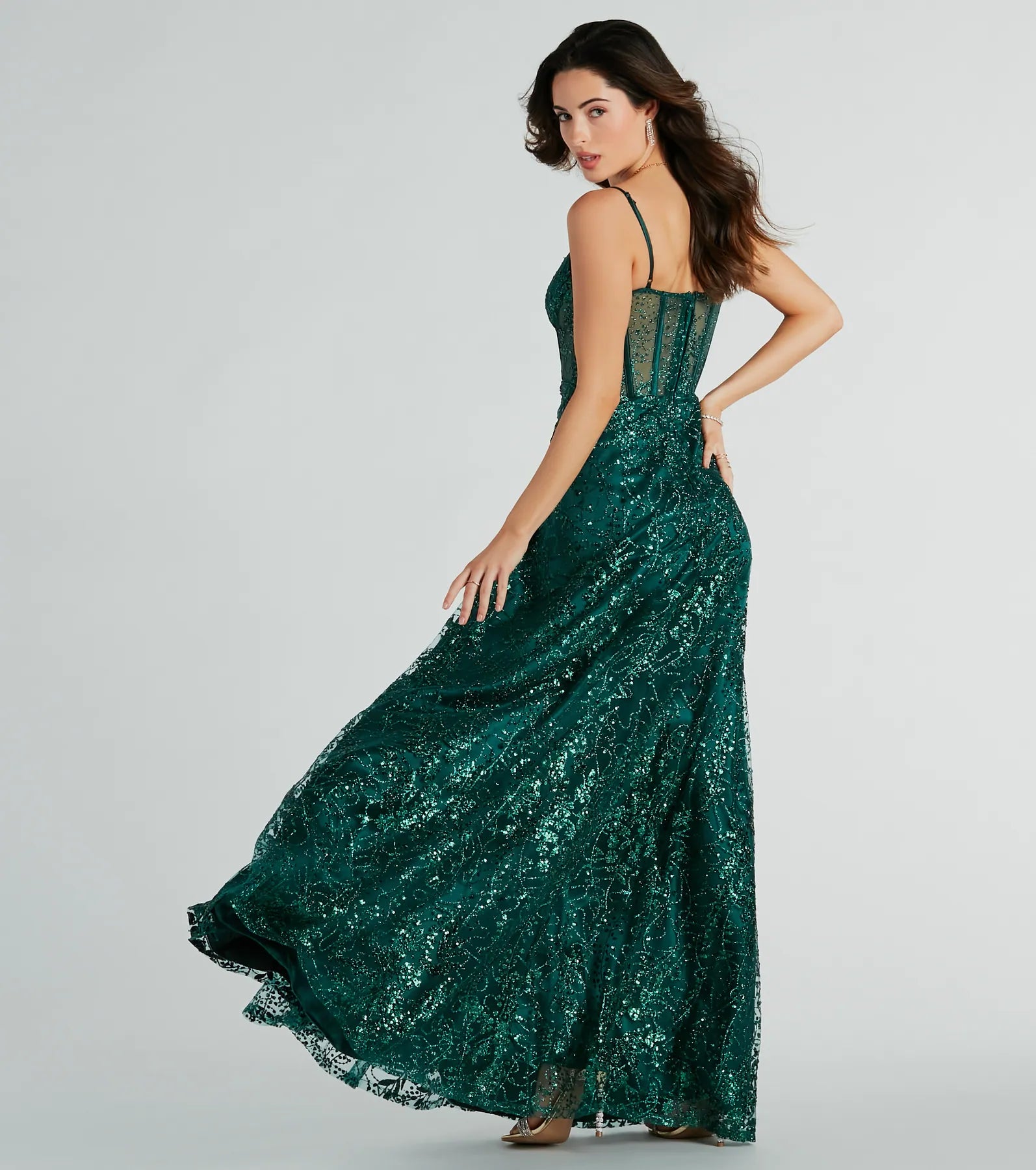Lauren Sweetheart A-Line Glitter Sequin Dress - HUNTER