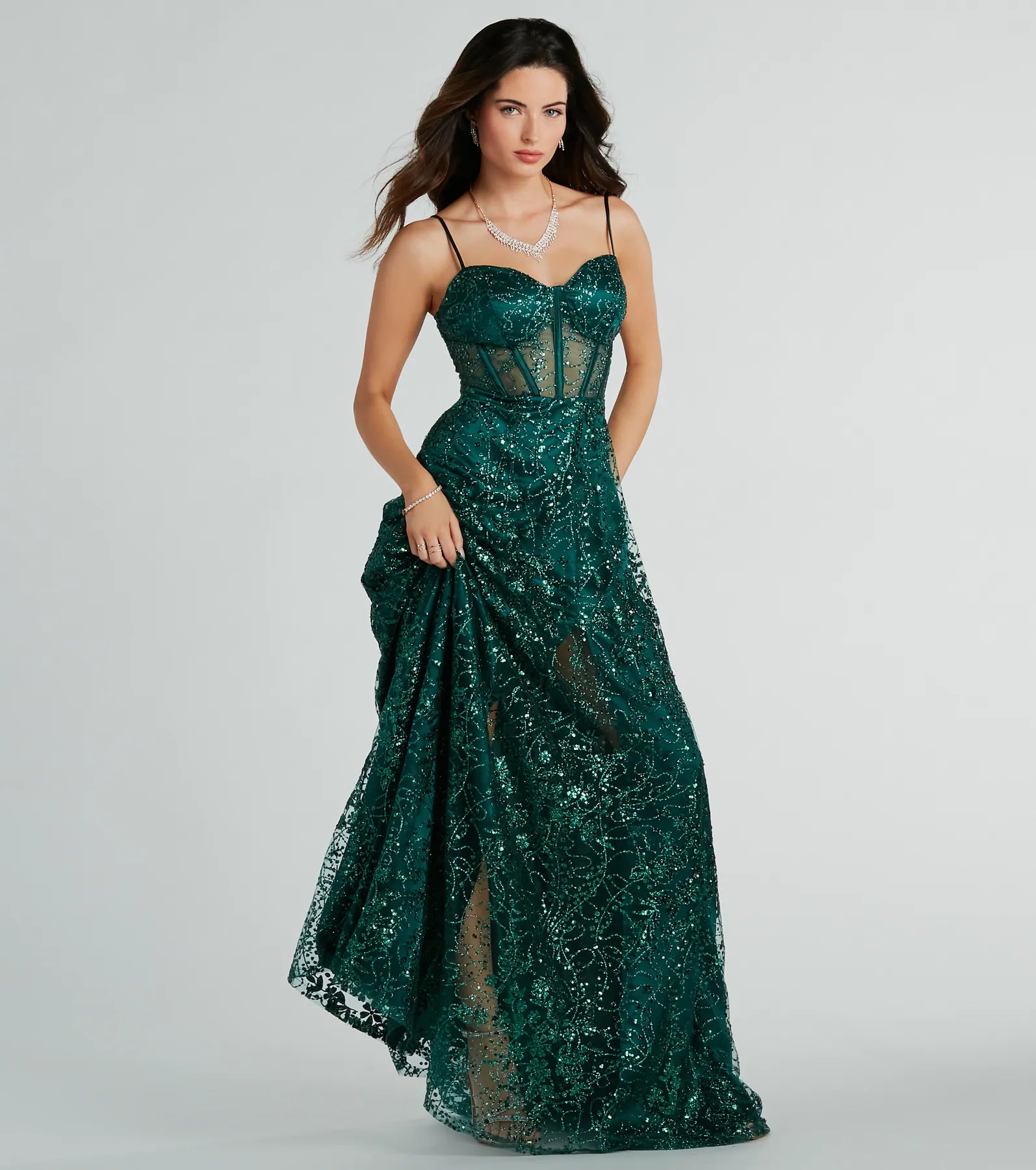 Lauren Sweetheart A-Line Glitter Sequin Dress - HUNTER