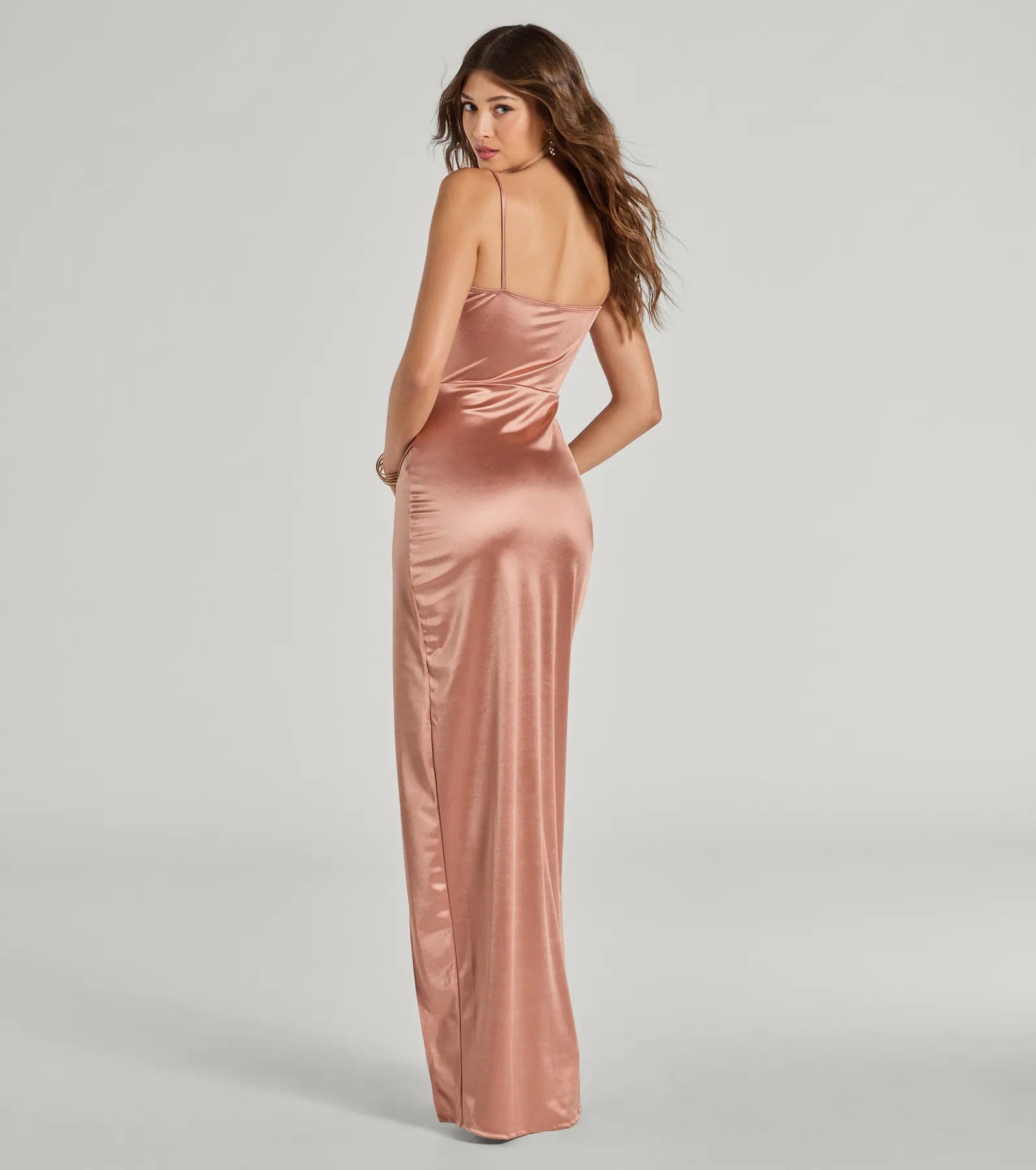 Mayra Formal Satin Slit Long Dress - ROSE GOLD