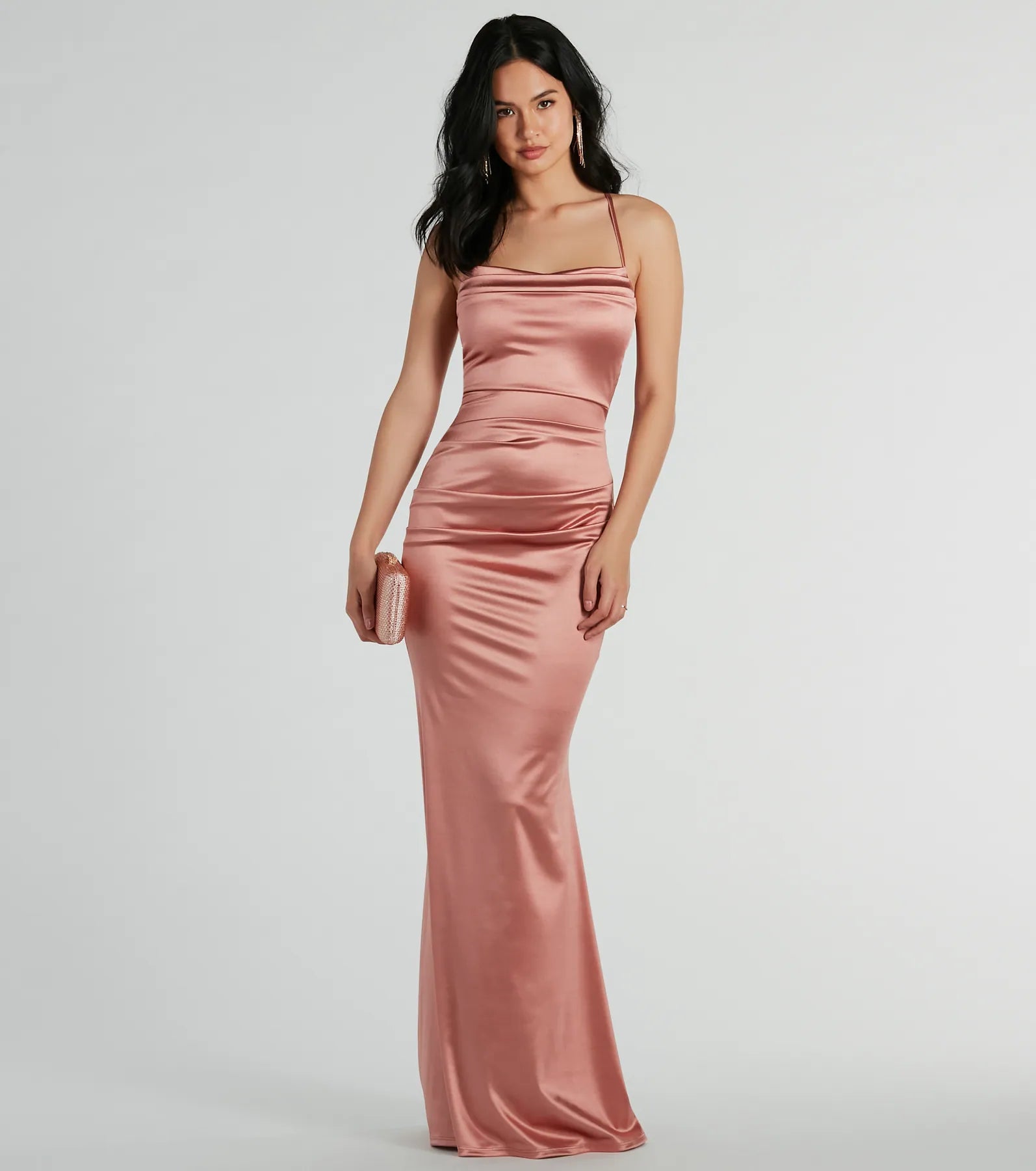 Courteney Cowl Neck Mermaid Satin Formal Dress - ROSE GOLD