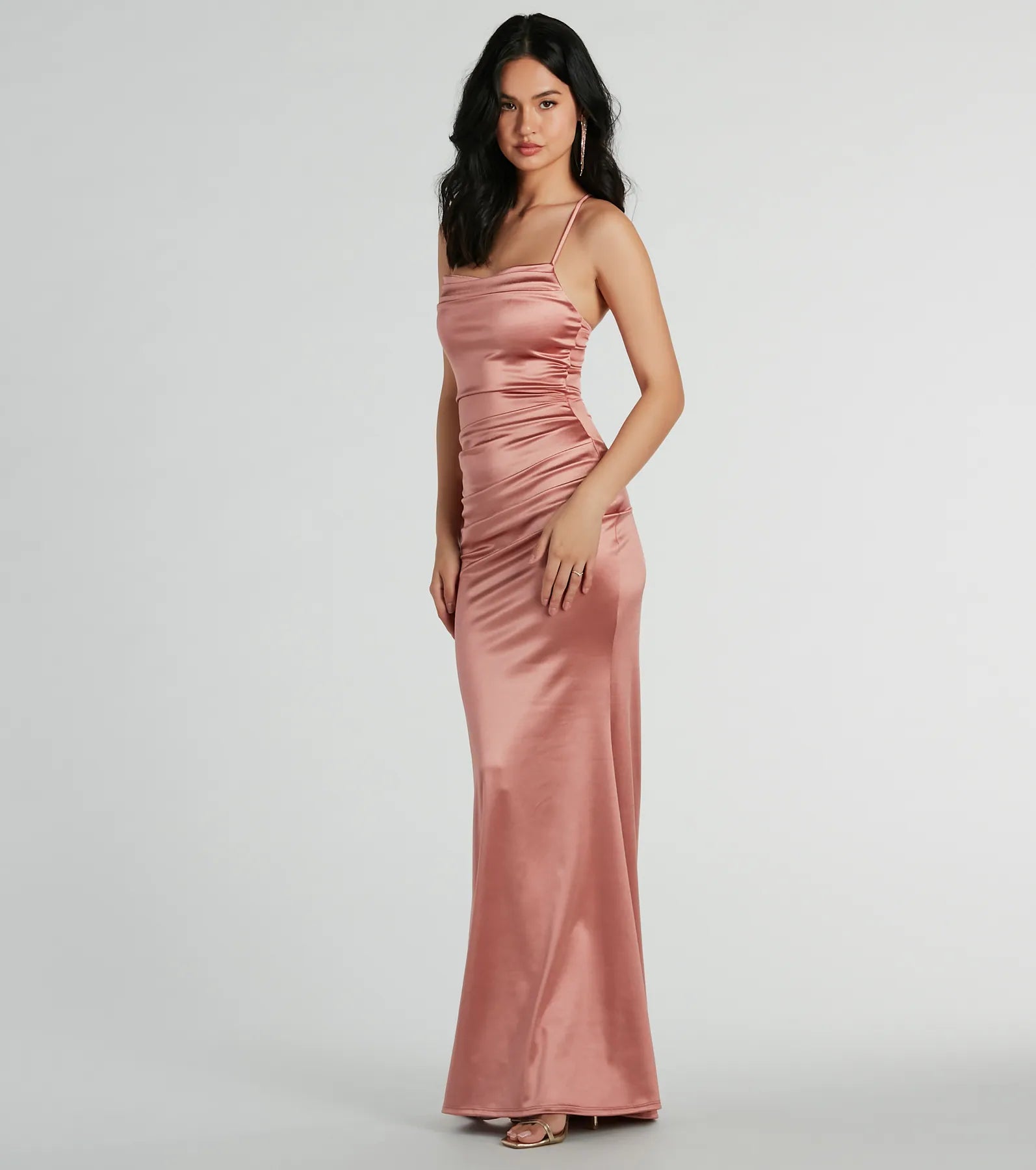 Courteney Cowl Neck Mermaid Satin Formal Dress - ROSE GOLD