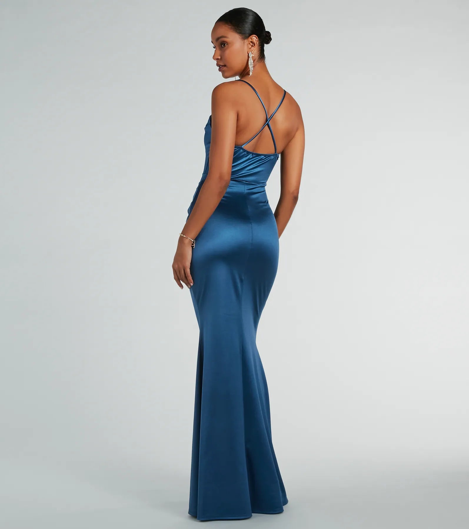 Courteney Cowl Neck Mermaid Satin Formal Dress - DENIM