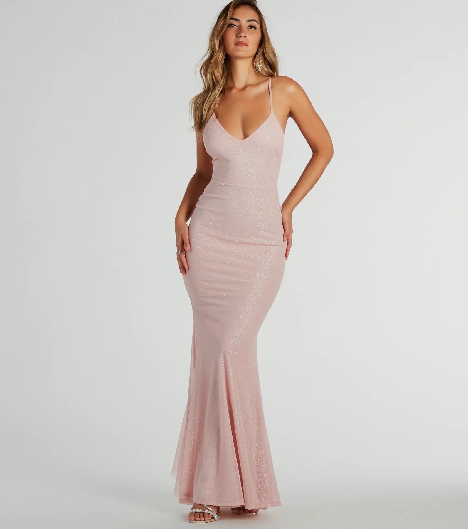 Linda Formal Glitter Ruffled Dress - PINK