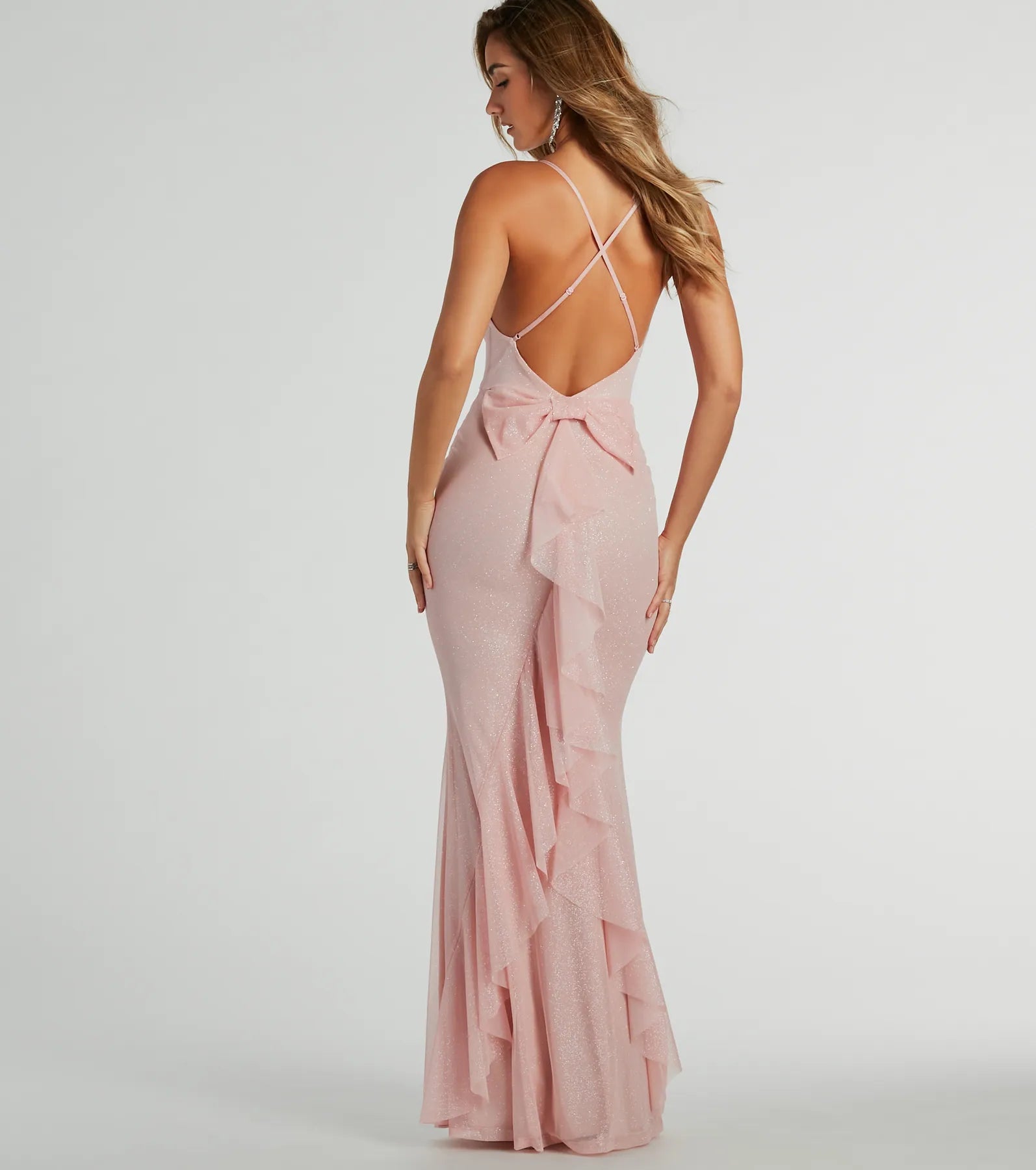 Linda Formal Glitter Ruffled Dress - PINK