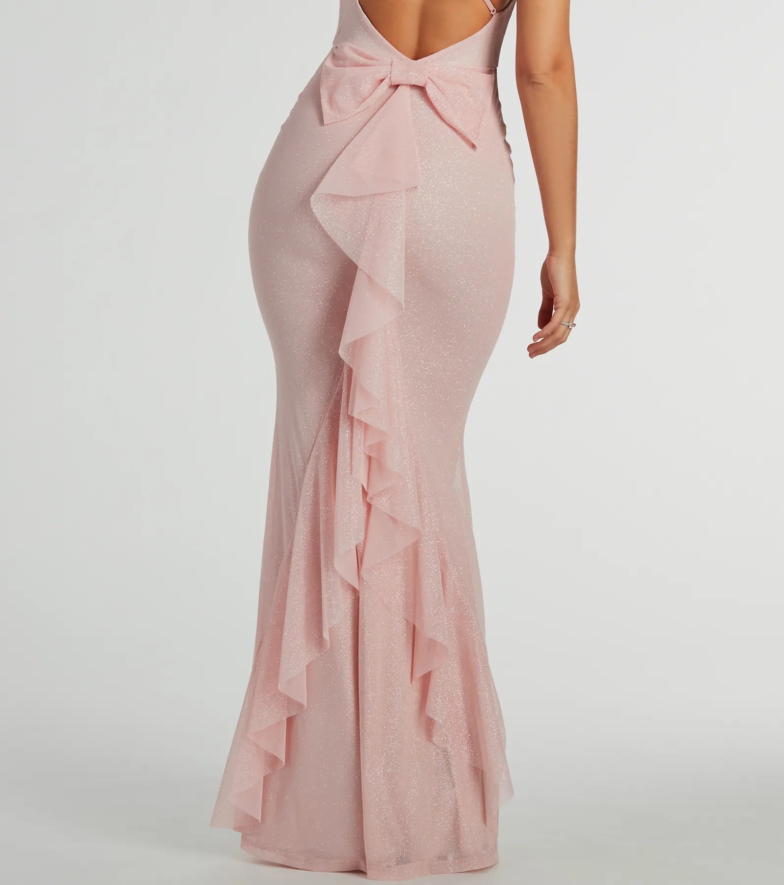Linda Formal Glitter Ruffled Dress - PINK